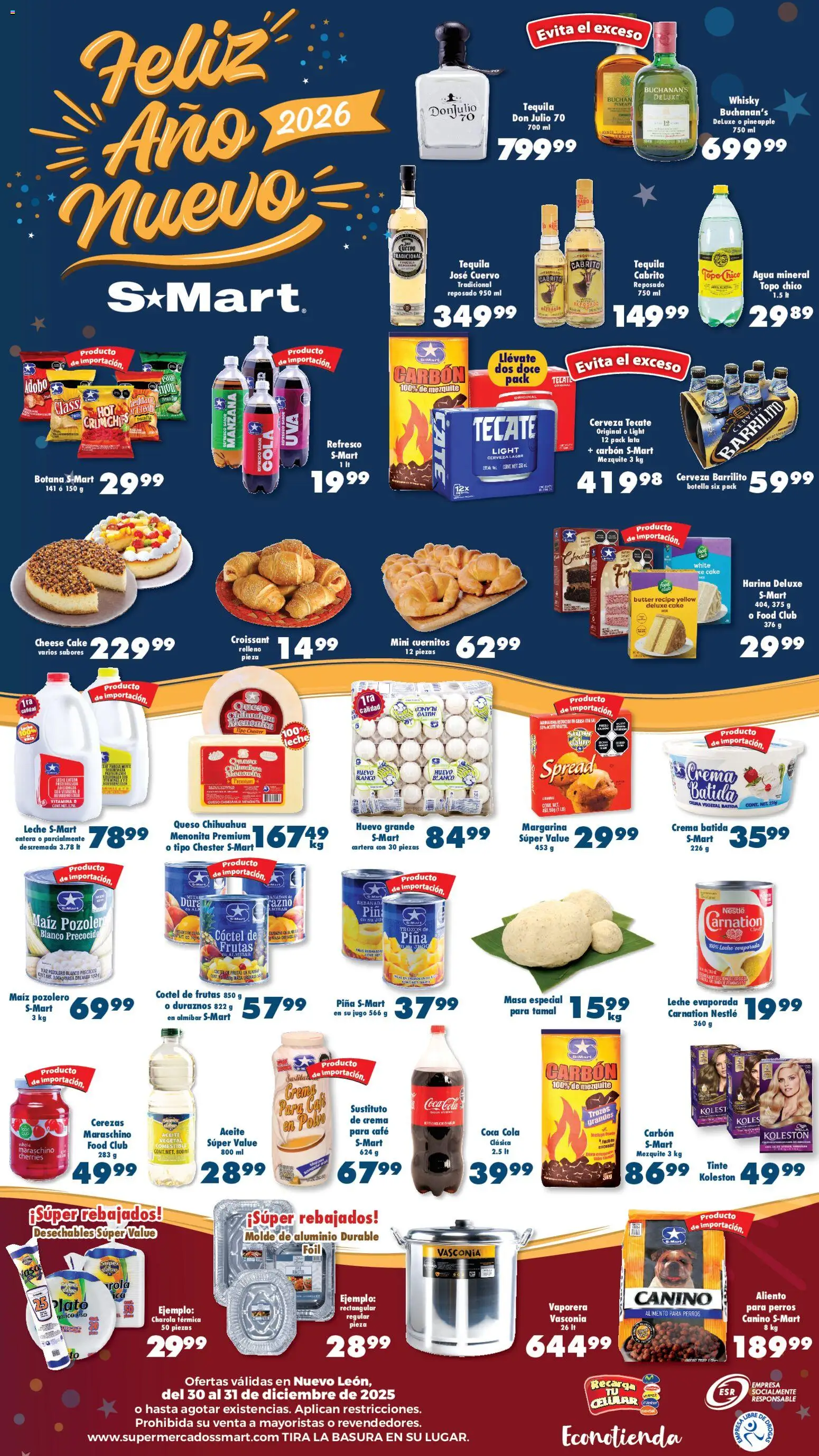 Nuevas ofertas de S-Mart válidas en toda la República Mexicana desde el 30.12.2025. ¡Encuentra las mejores ofertas en S-Mart folleto Monterrey! | Página: 2 | Productos: Agua, Queso, Cerezas, Botella