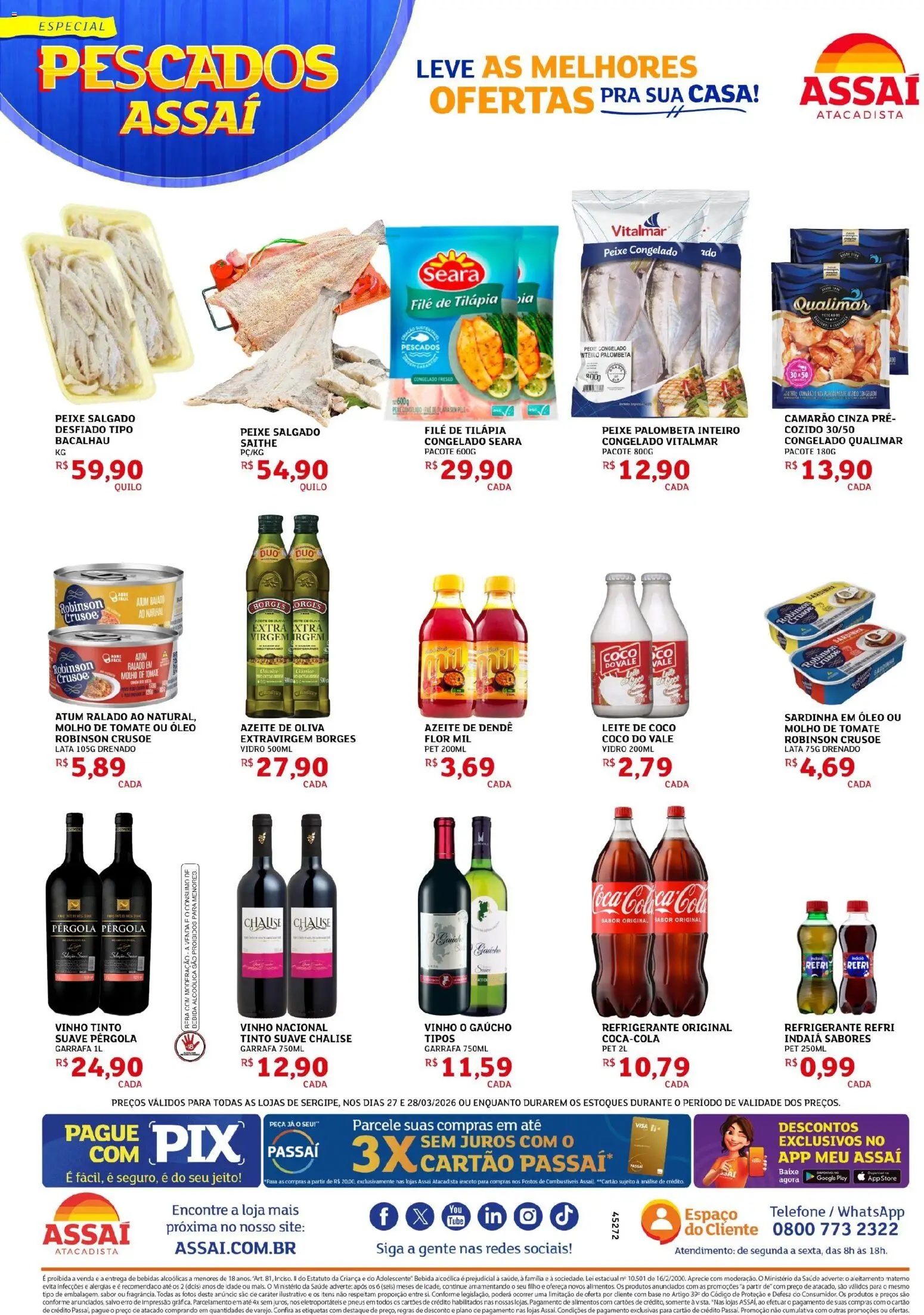 Assaí Atacadista Folheto - válido de 27.03.2026 | Página: 3 | Produtos: Leite, Camarão, Bebida, Azeite