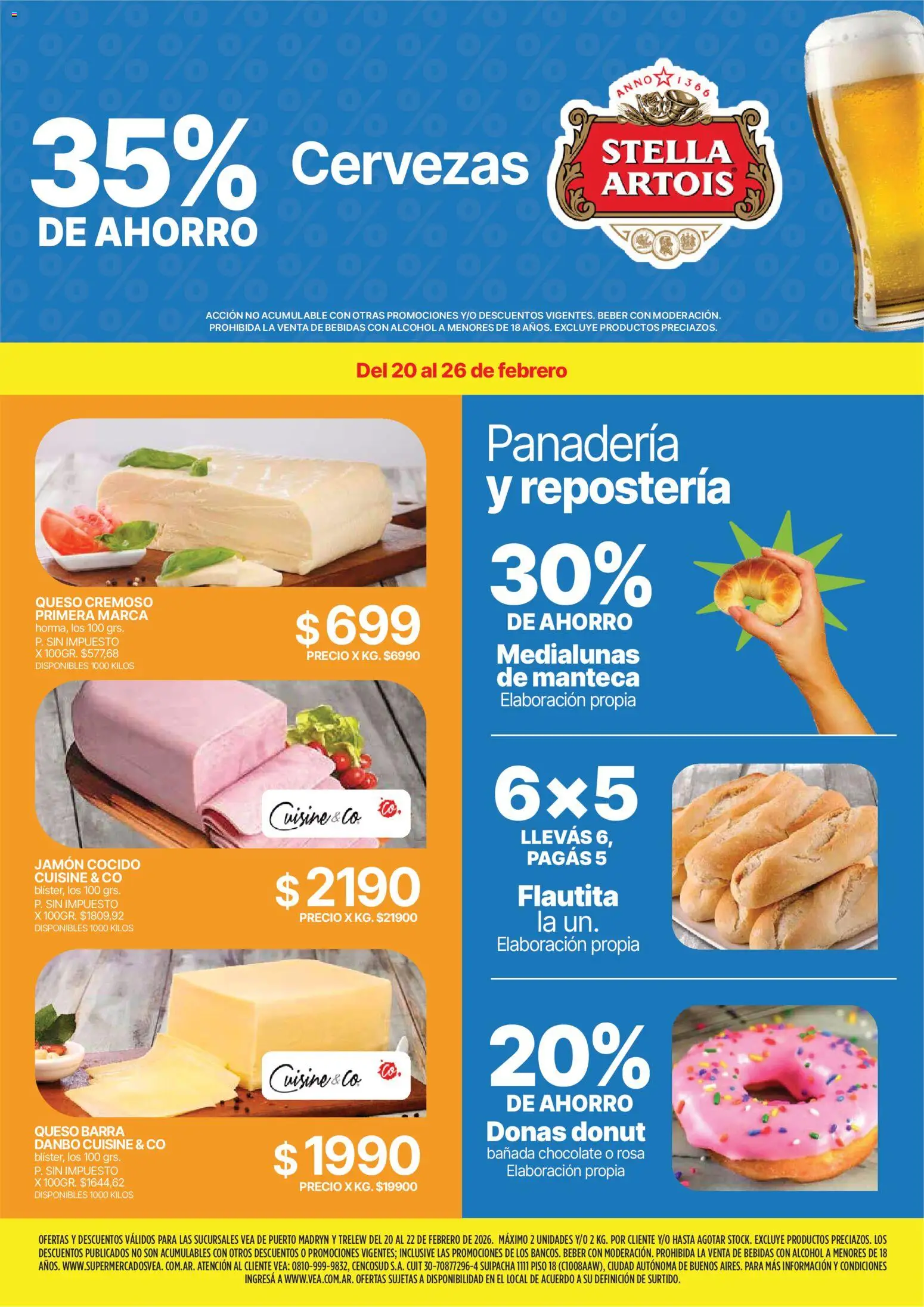 Vea - Ofertas fin de semana Chubut │ válido desde el 20.02.2026 | Página: 2 | Productos: Jamón cocido, Manteca, Queso, Chocolate