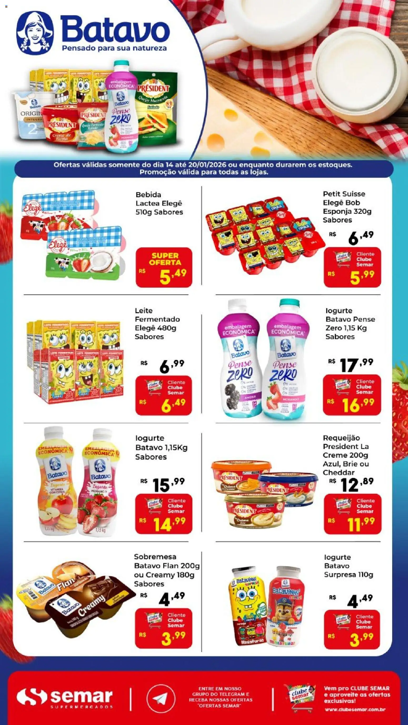 Semar Supermercado Folheto - válido de 14.01.2026 | Página: 1 | Produtos: Leite, Cheddar, Brie, Mussarela