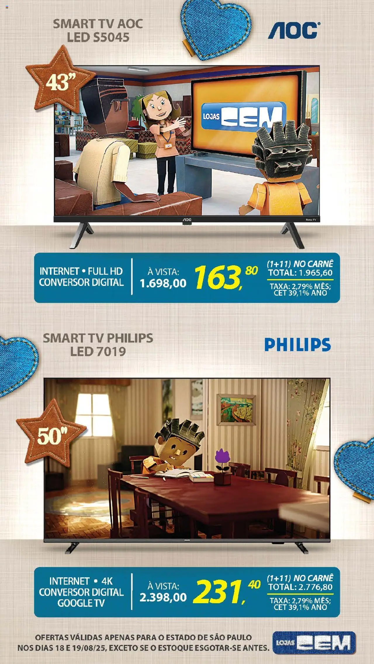 Lojas Cem Folheto - válido de 18.08.2025 | Página: 10 | Produtos: smart TV, Conversor, Tv, Carne