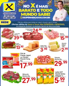 X Supermercados Folheto - válido de 15.08.2025 | Página: 2 | Produtos: Leite, Muçarela, Carne, Frango