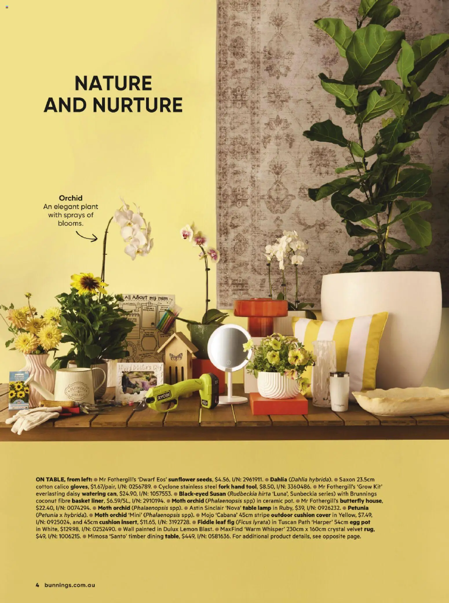Bunnings Warehouse catalogue - valid from 24.04.2026 | Page: 4 | Products: Table, Cushion, Basket, Plant