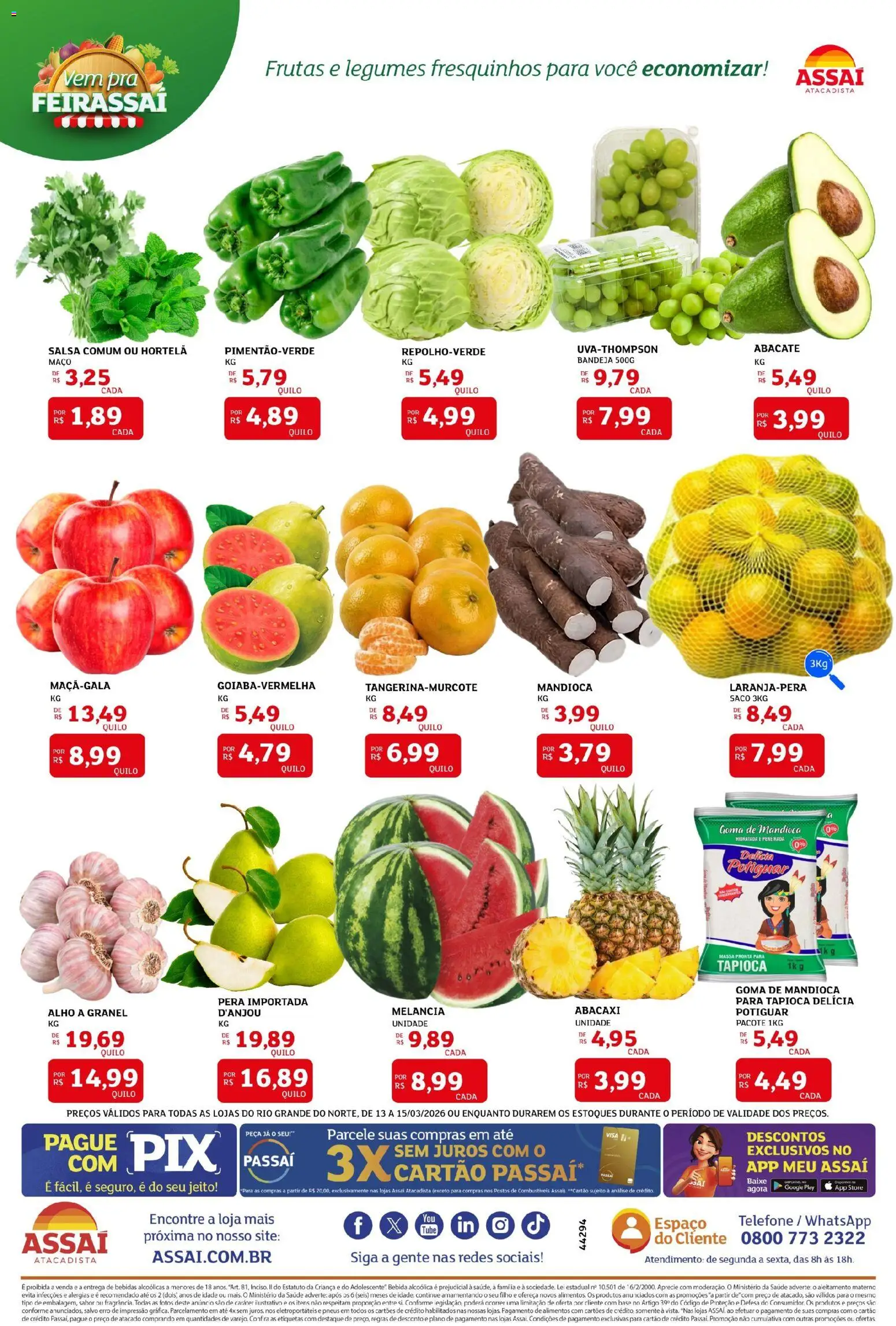 Assaí Atacadista Folheto - válido de 13.03.2026 | Página: 3 | Produtos: Base, Bebida, Bandeja, Telefone