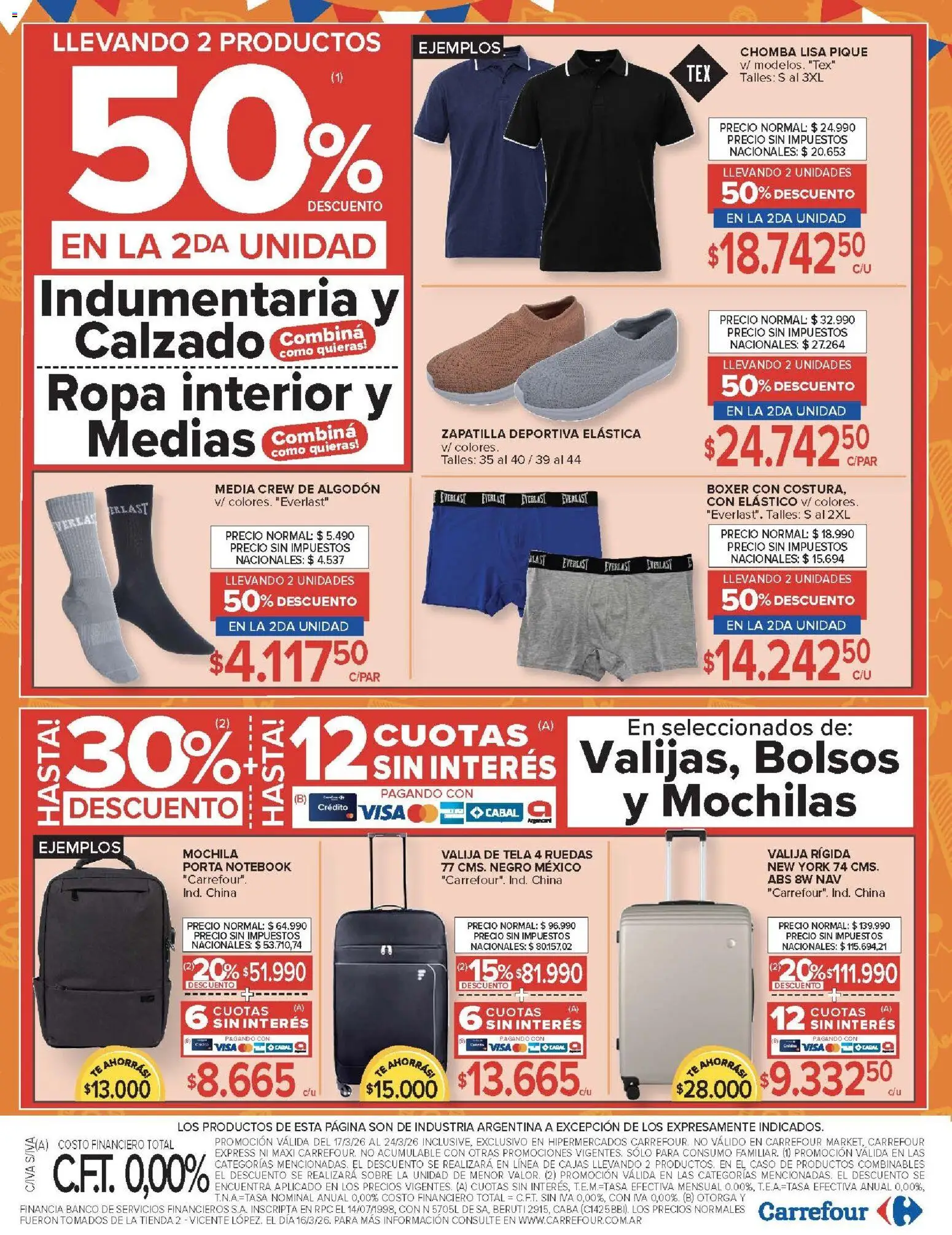 Carrefour ofertas │ válido desde el 17.03.2026 | Página: 23 | Productos: Chomba, Sobre, Ropa, Mochila