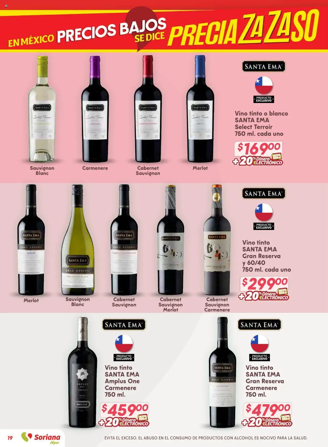 Nuevas ofertas de Soriana válidas en toda la República Mexicana desde el 14.08.2025. ¡Encuentra las mejores ofertas en Soriana - Preciazazaso Híper: Valle de México! | Página: 19 | Productos: Vino