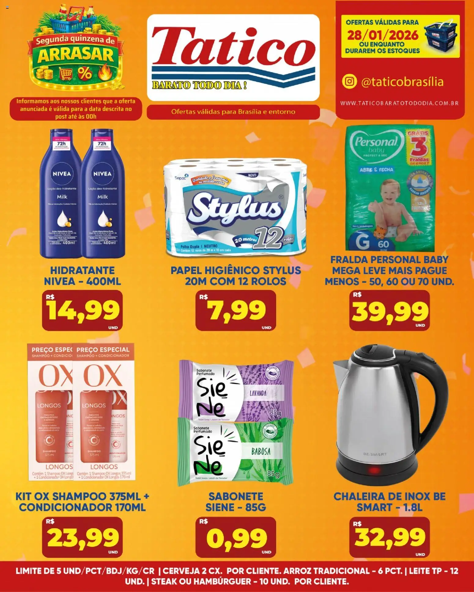 Tatico Folheto - válido de 28.01.2026 | Página: 12 | Produtos: Shampoo, Condicionador, Fraldas, Papel higiênico