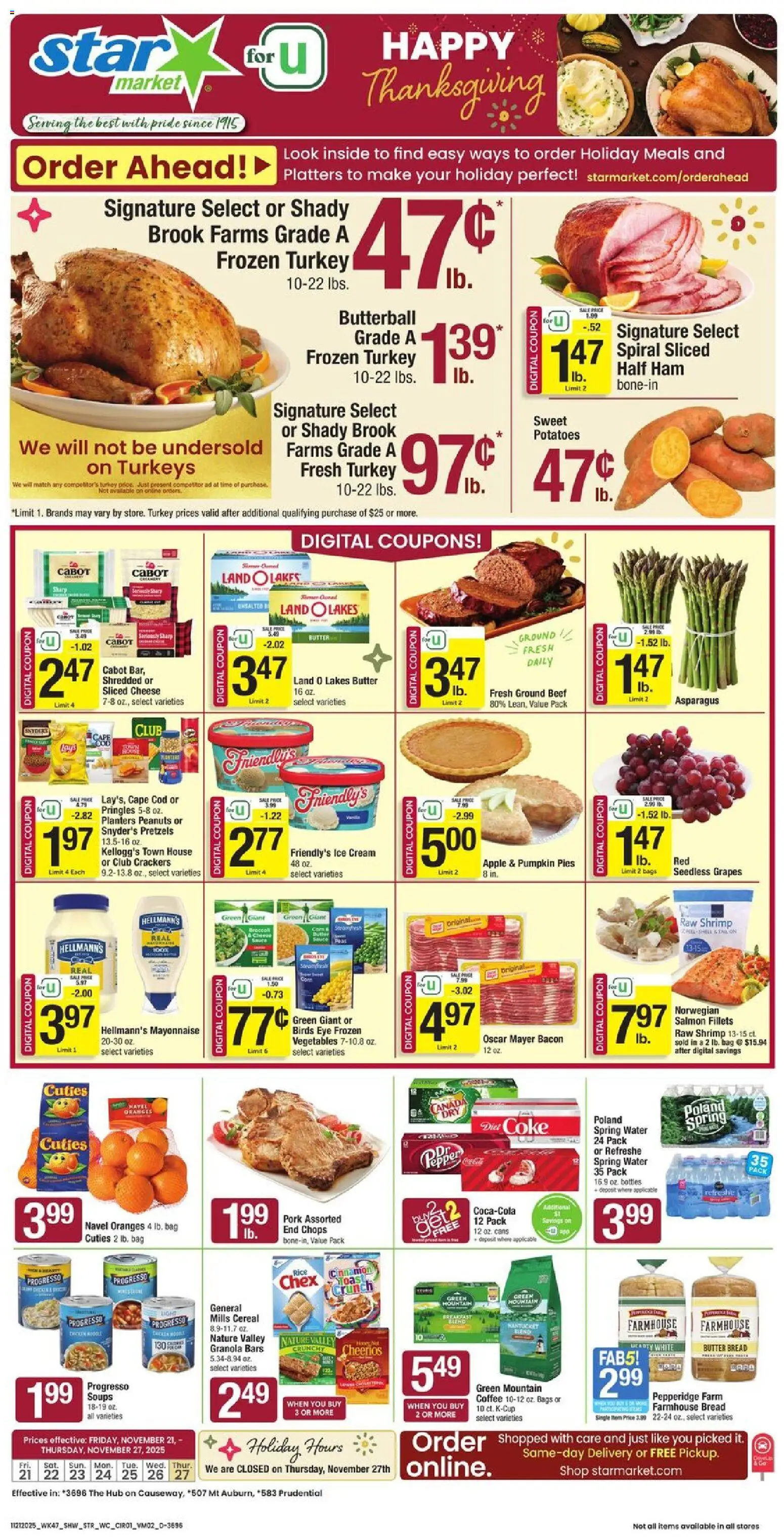 Star Market Weekly Ad - MA - valid from 21.11.2025 | Page: 1 | Products: Coffee, Beef, Water, Pepper
