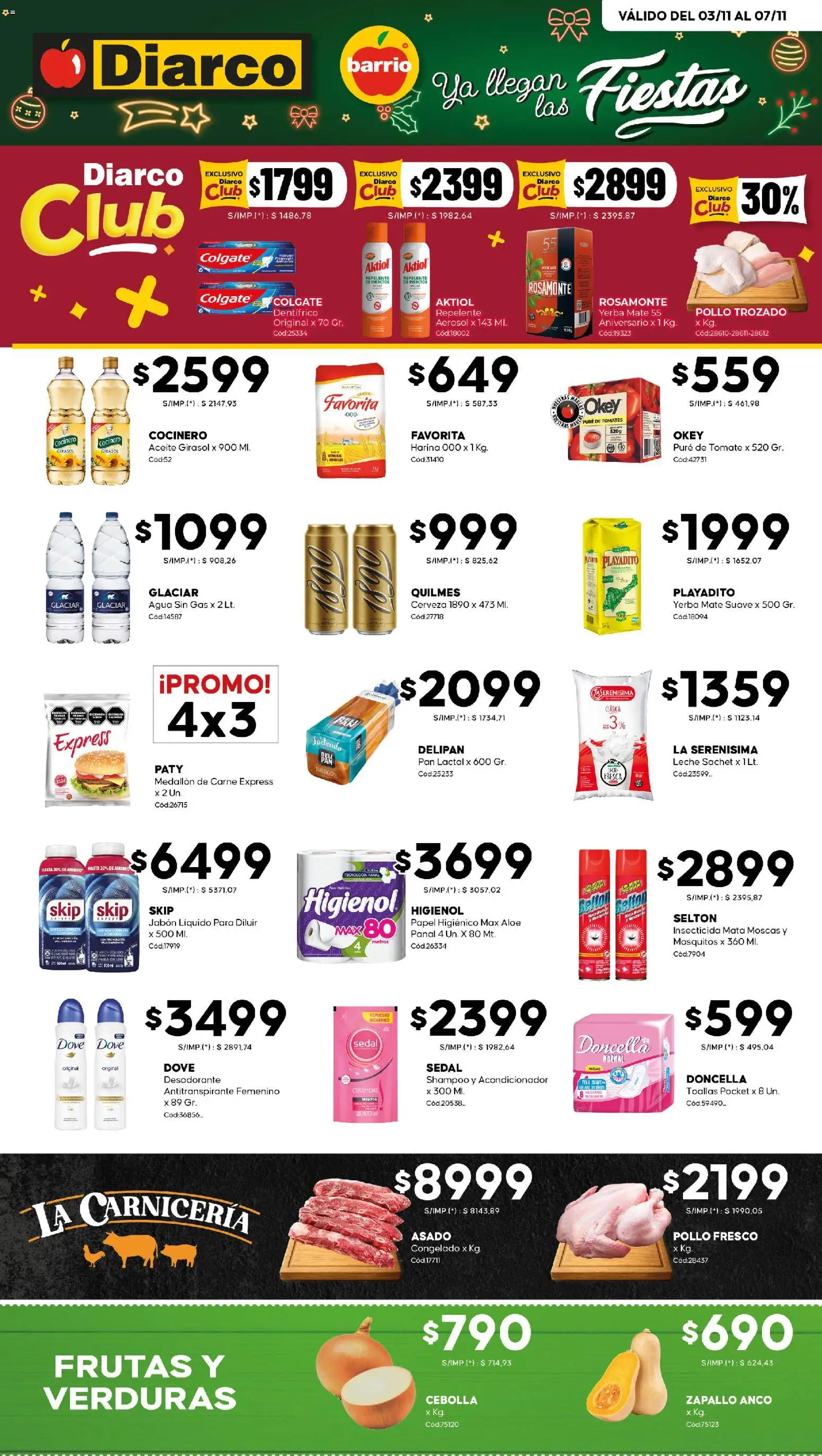 Diarco - Ofertas Diarco Barrio │ válido desde el 03.11.2025 | Página: 1 | Productos: Pollo, Jabón líquido, Pure de Tomate, Cerveza
