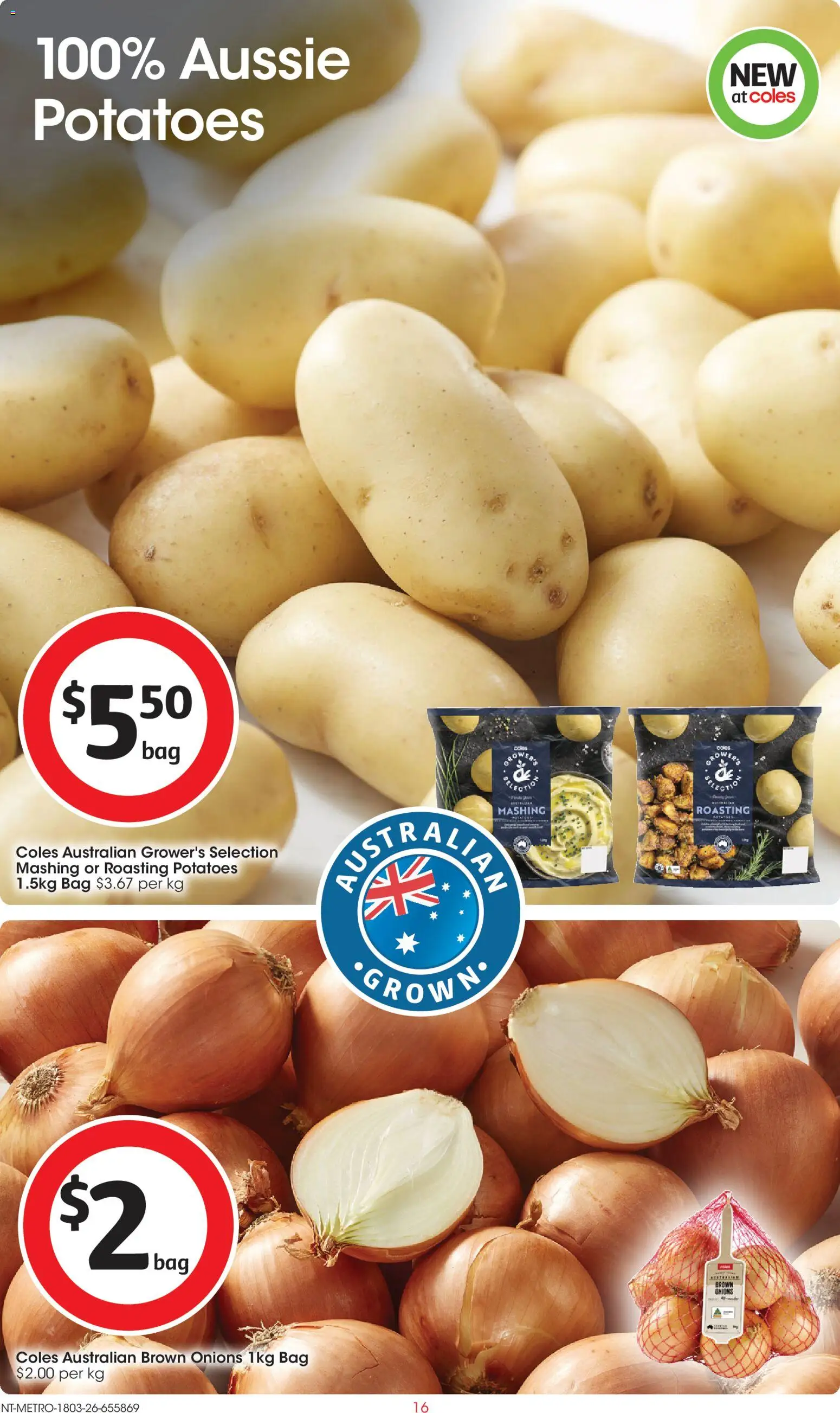 Coles catalogue - valid from 18.03.2026 | Page: 16 | Products: Potatoes, Onions, Bag