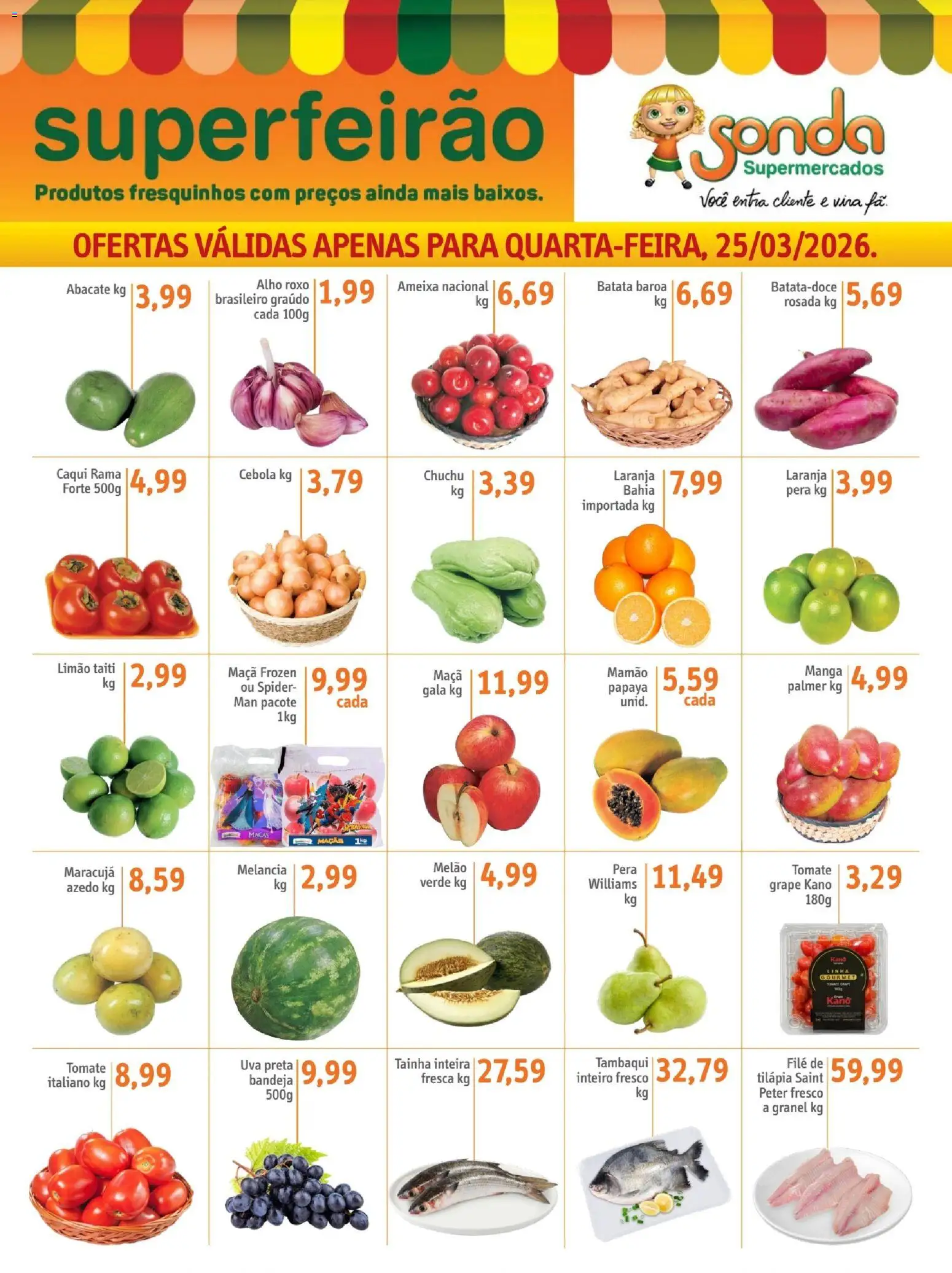 Sonda Folheto - válido de 25.03.2026 | Página: 1 | Produtos: Caqui, Maracujá, Bandeja, Ameixa