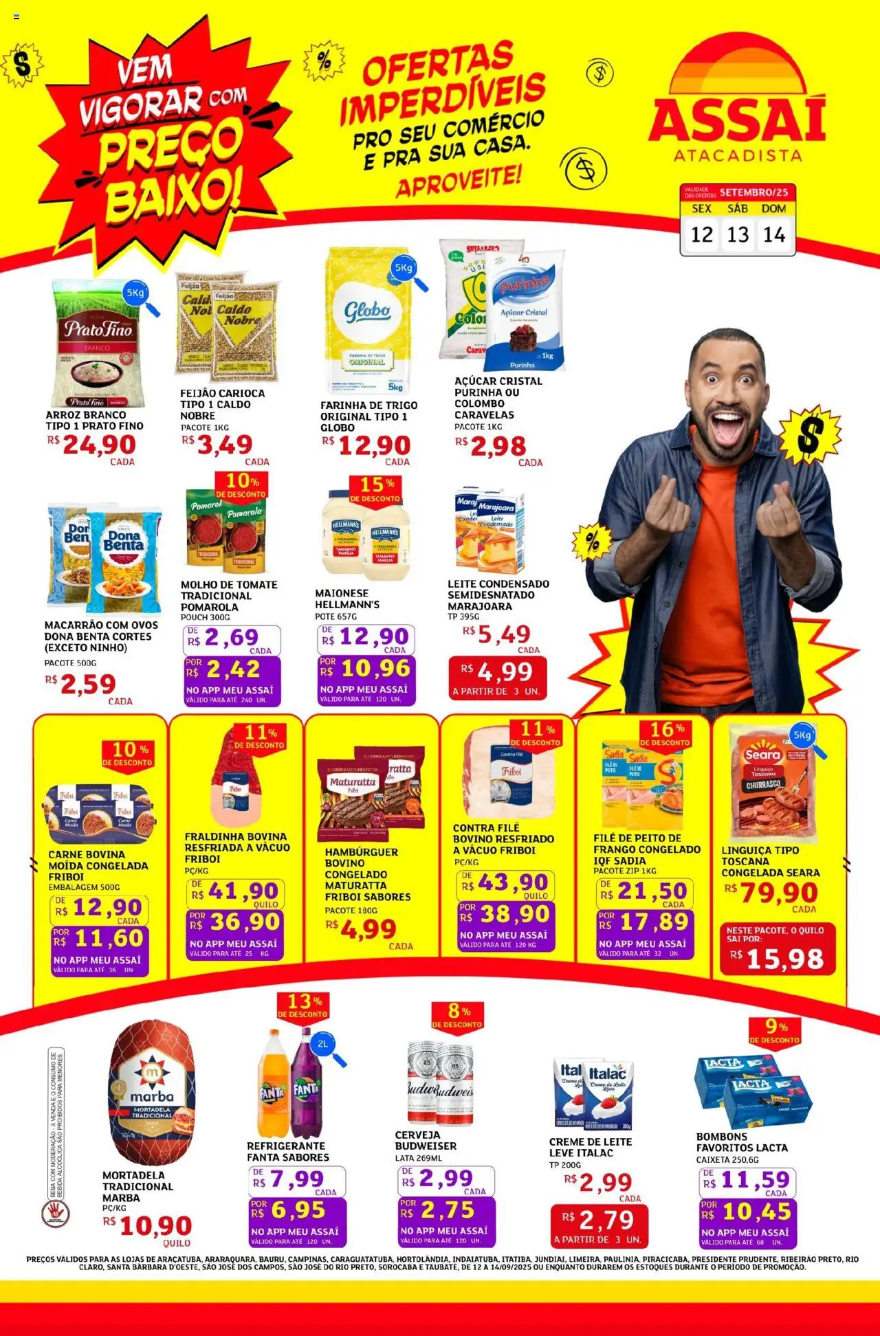 Assaí Atacadista Folheto - válido de 12.09.2025 | Página: 1 | Produtos: Farinha de trigo, Ovos, Arroz, Hambúrguer