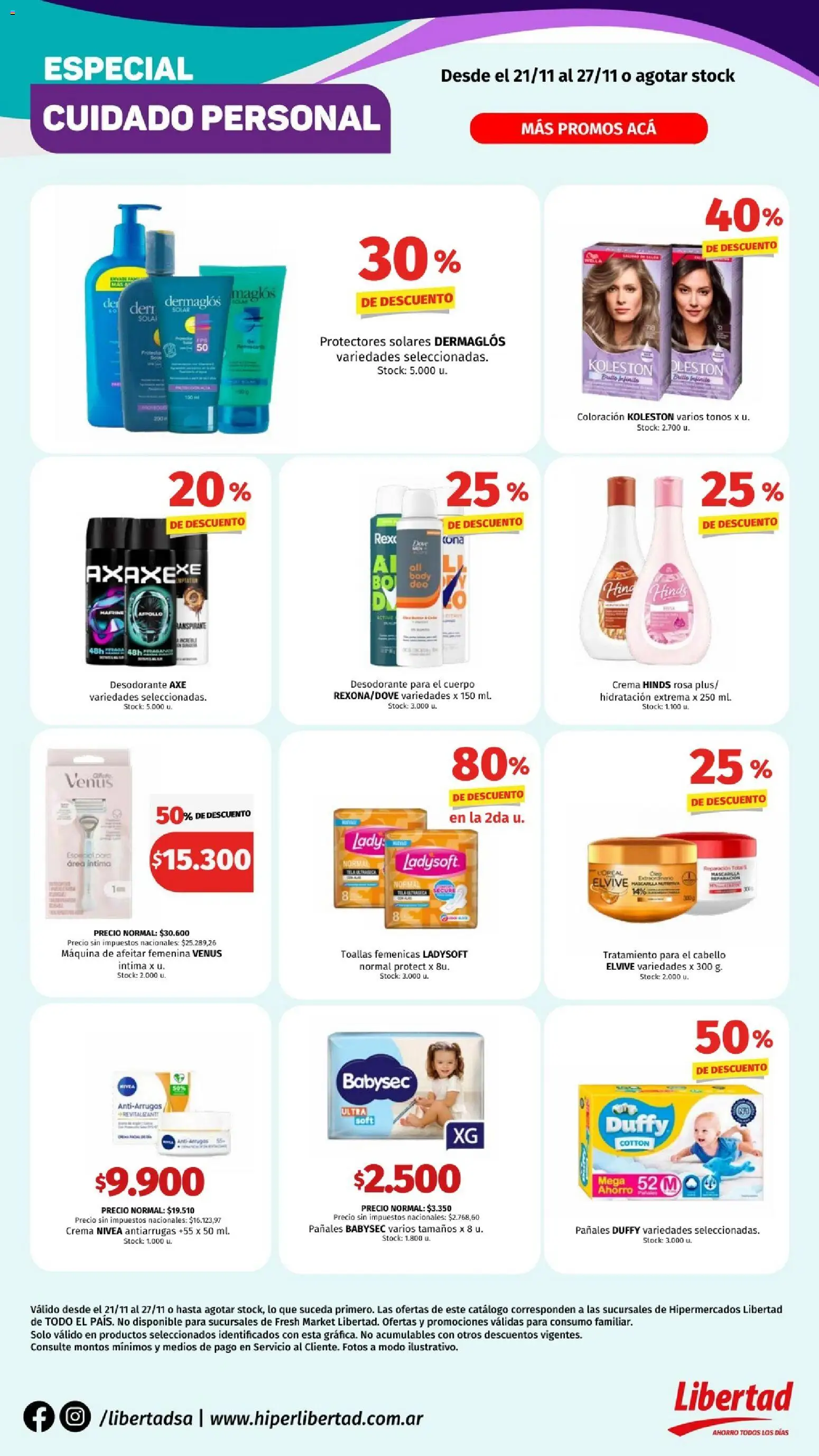 Hipermercado Libertad - CUIDADO PERSONAL HIPER │ válido desde el 21.11.2025 | Página: 1 | Productos: Toallas, Maquina de afeitar, Pañales, Crema