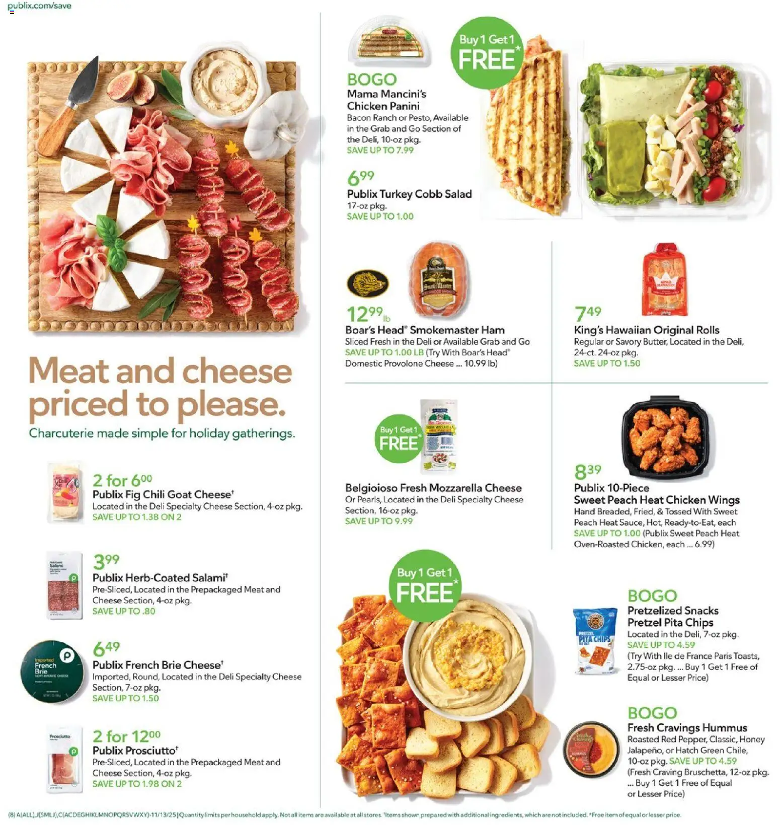 Publix Weekly Ad - valid from 12.11.2025 | Page: 8 | Products: Cheese, Ham, Salad, Peach