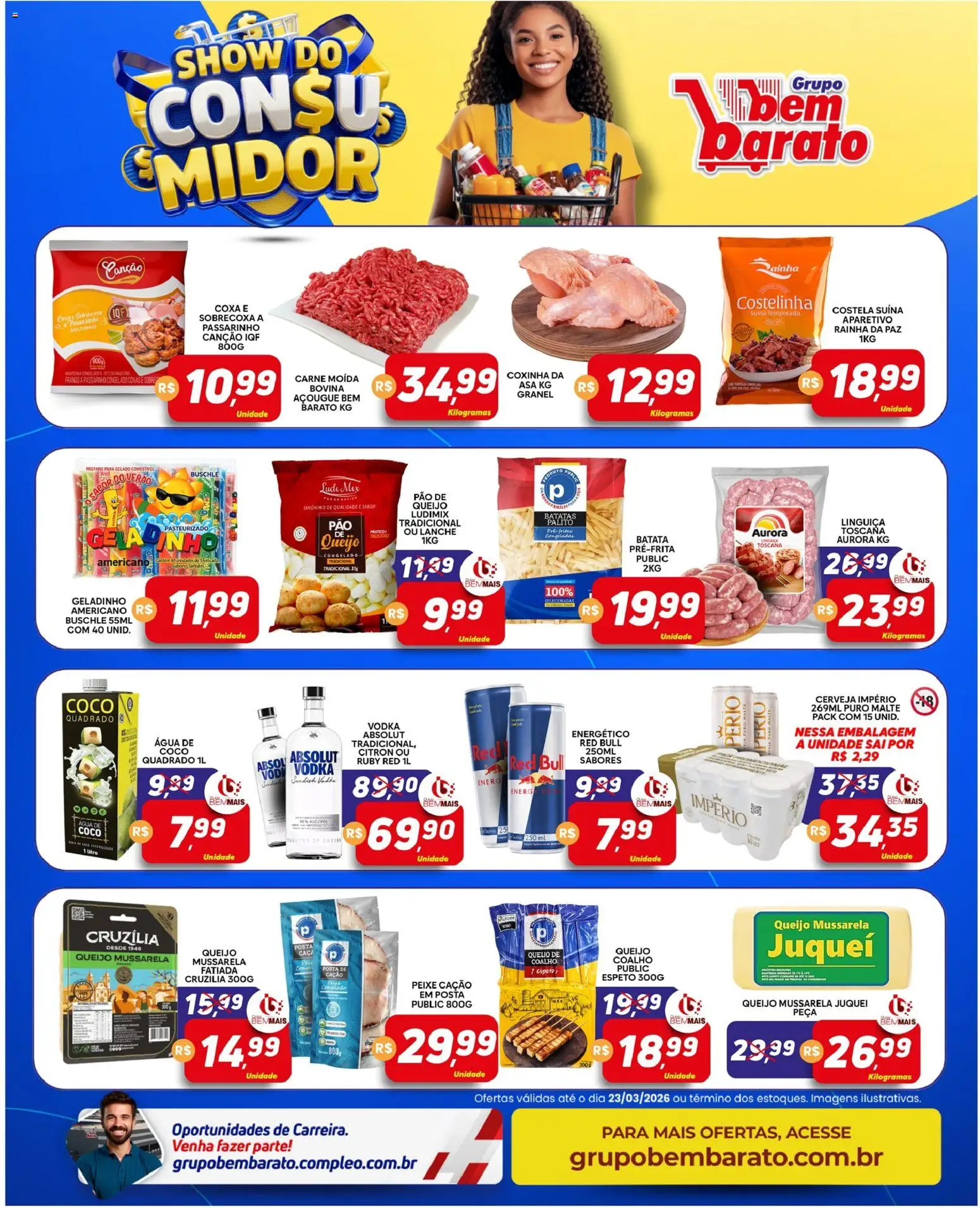 Supermercado Bem Barato Folheto - válido de 17.03.2026 | Página: 2 | Produtos: Linguiça, Carne, Frango, Mussarela