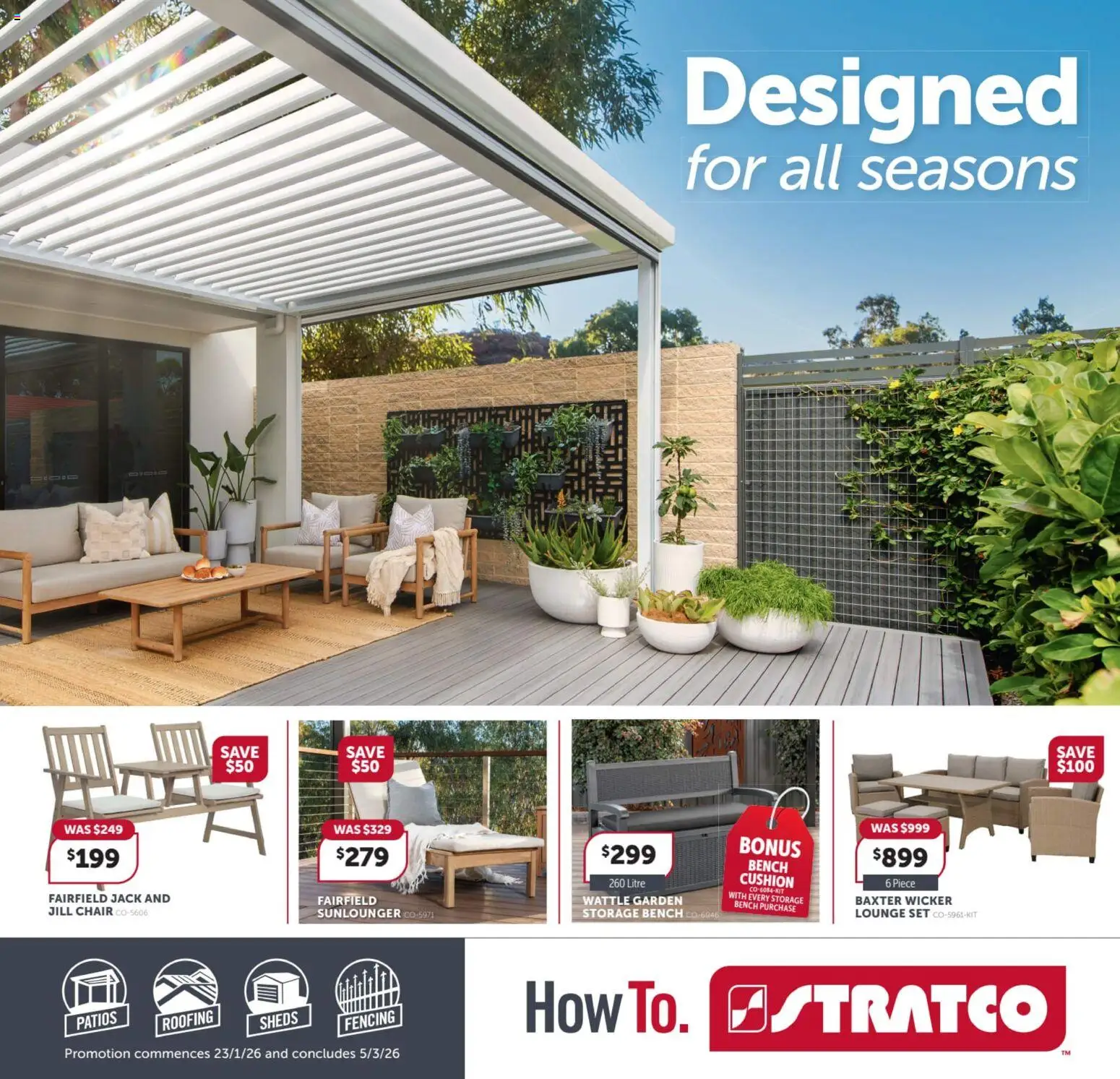 Stratco catalogue - valid from 23.01.2026 | Page: 1 | Products: Chair, Cushion, Bench