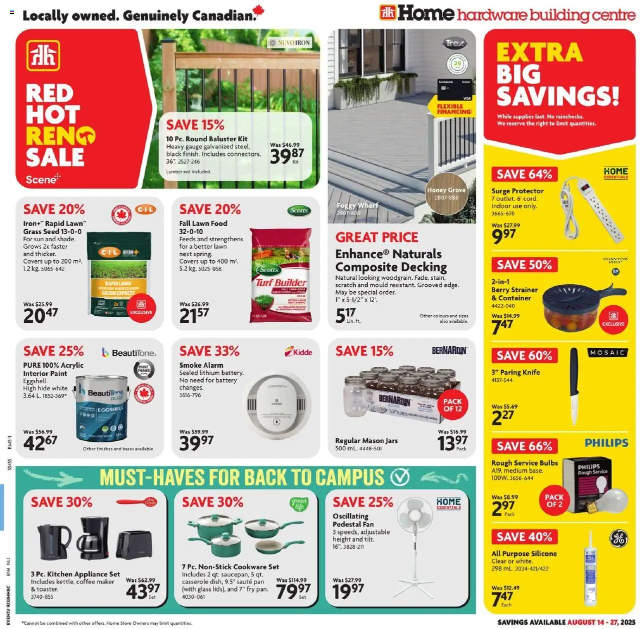 Home Hardware flyer valid from 14.08.2025 | Page: 1 | Products: Coffee maker, Iron, Battery, Coffee
