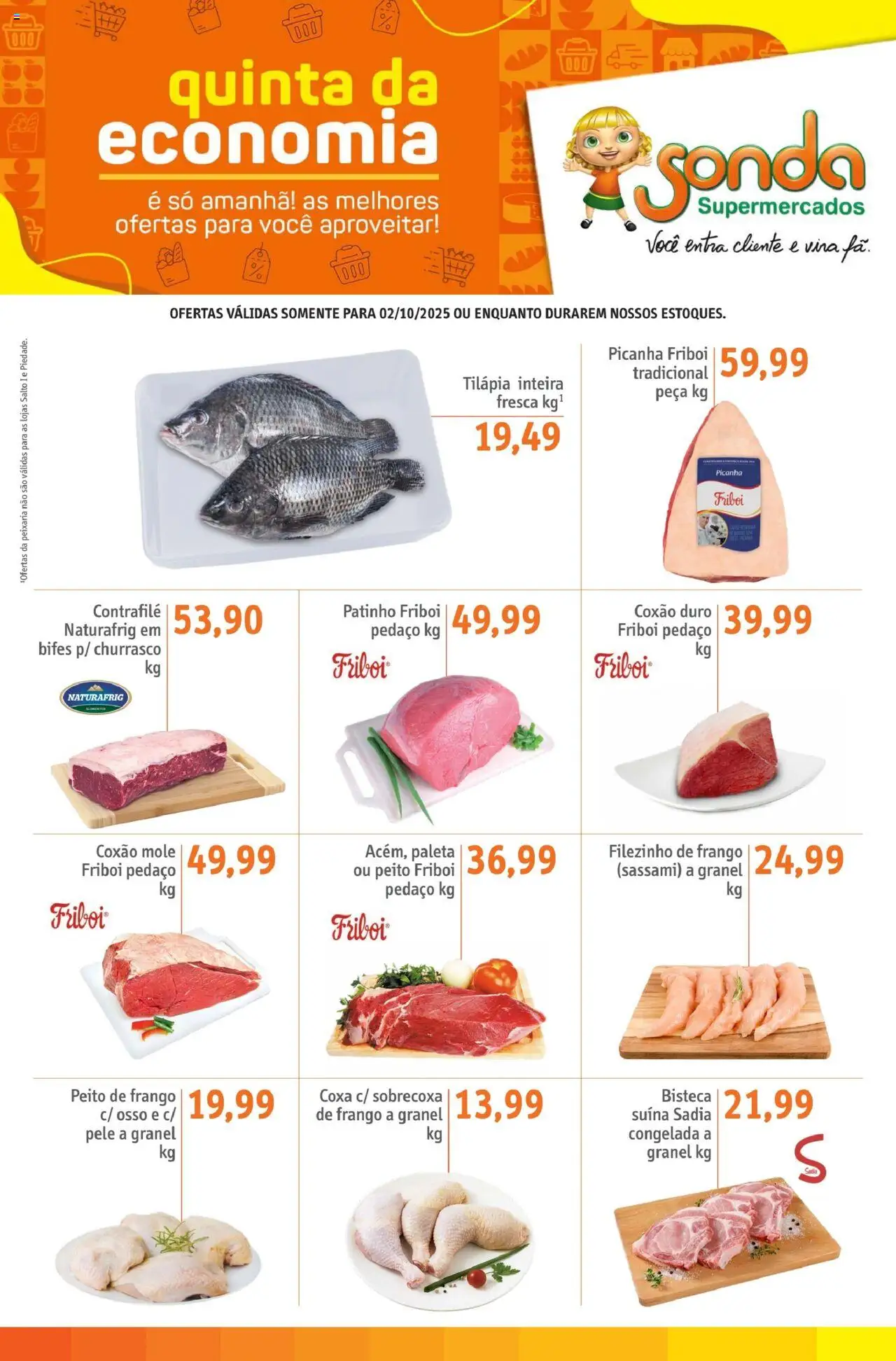 Sonda Folheto - válido de 02.10.2025 | Página: 1 | Produtos: Picanha, Tilápia, Frango, Peito de frango