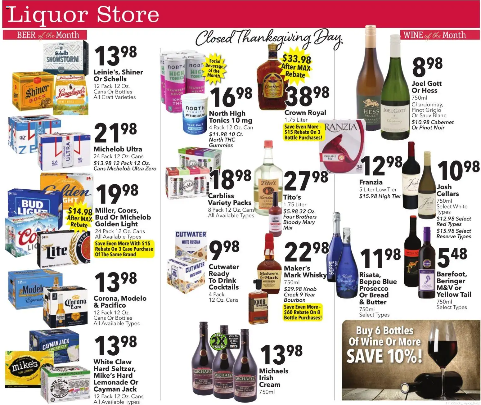 Coborn's Weekly Liquor - valid from 19.11.2025 | Page: 1 | Products: Butter, Wine, Melon, Case
