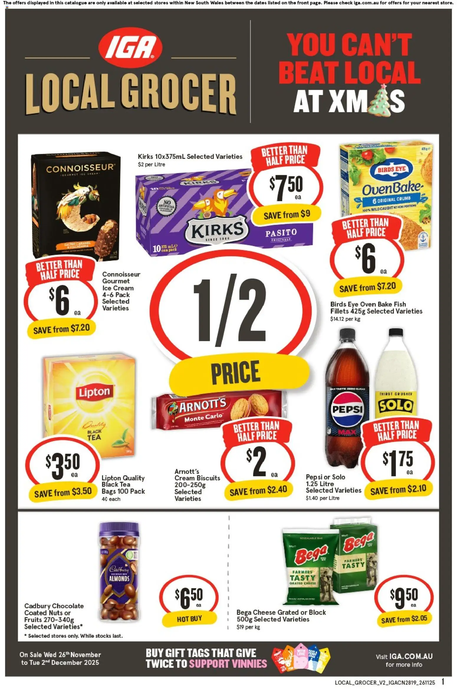 IGA catalogue - valid from 26.11.2025 | Page: 1 | Products: Almonds, Cheese, Cream, Biscuits