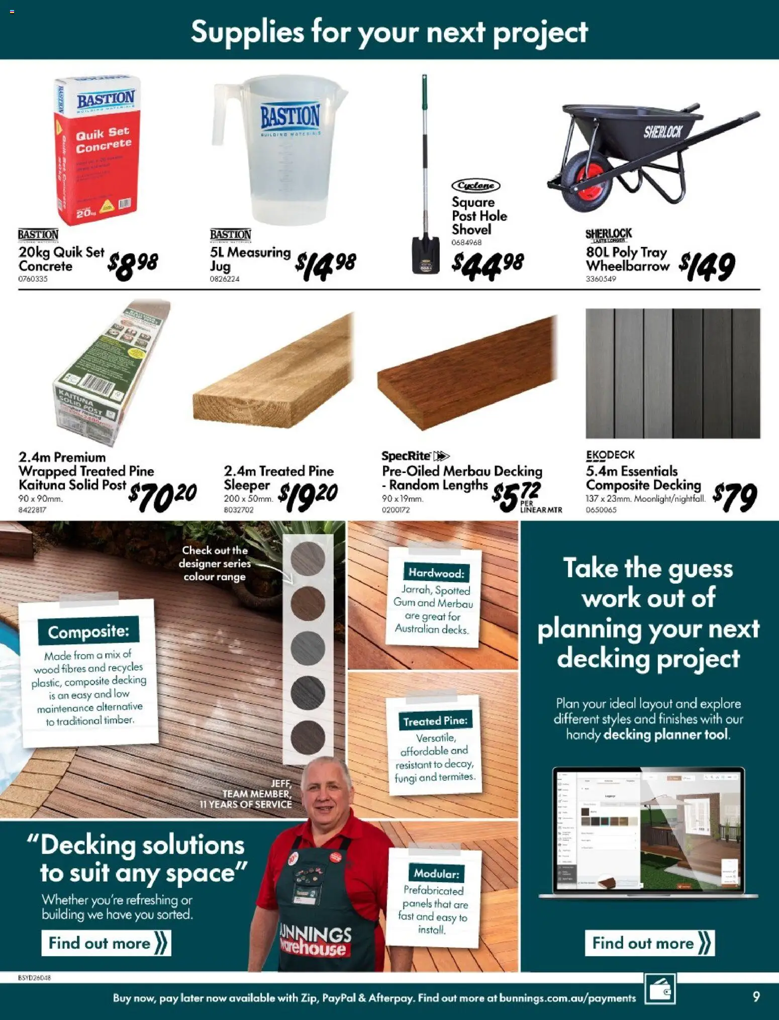 Bunnings Warehouse catalogue - valid from 11.03.2026 | Page: 9 | Products: Shovel, Gum, Wheelbarrow, Decking