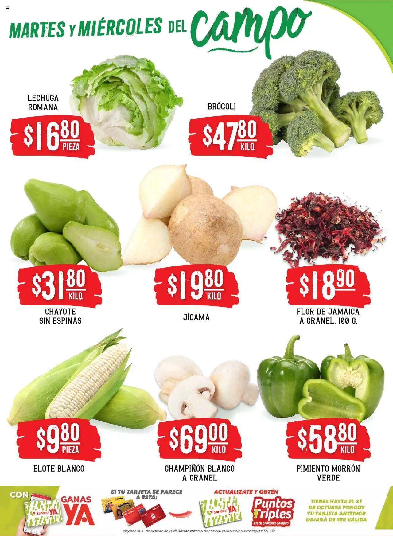 Nuevas ofertas de Soriana válidas en toda la República Mexicana desde el 23.09.2025. ¡Encuentra las mejores ofertas en Soriana - Martes y Miércoles del Campo Híper: Nuevo León, Ciudad Victoria y Tampico! | Página: 3 | Productos: Brocoli, Pimiento morrón, Lechuga, Pimiento