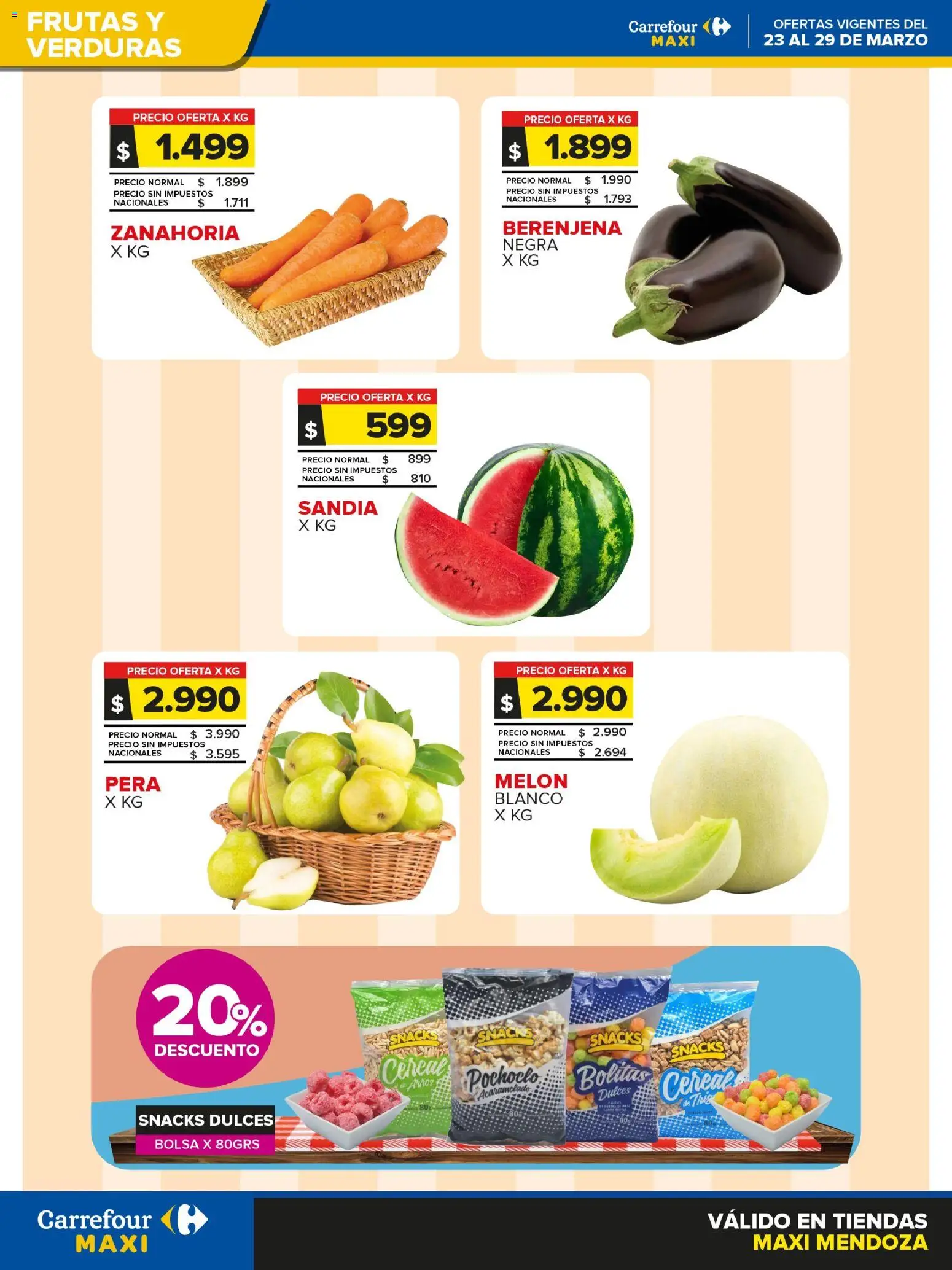 Carrefour - Frutas y Verduras  │ válido desde el 23.03.2026 | Página: 1 | Productos: Bolsa, Pera, Berenjena, Zanahoria