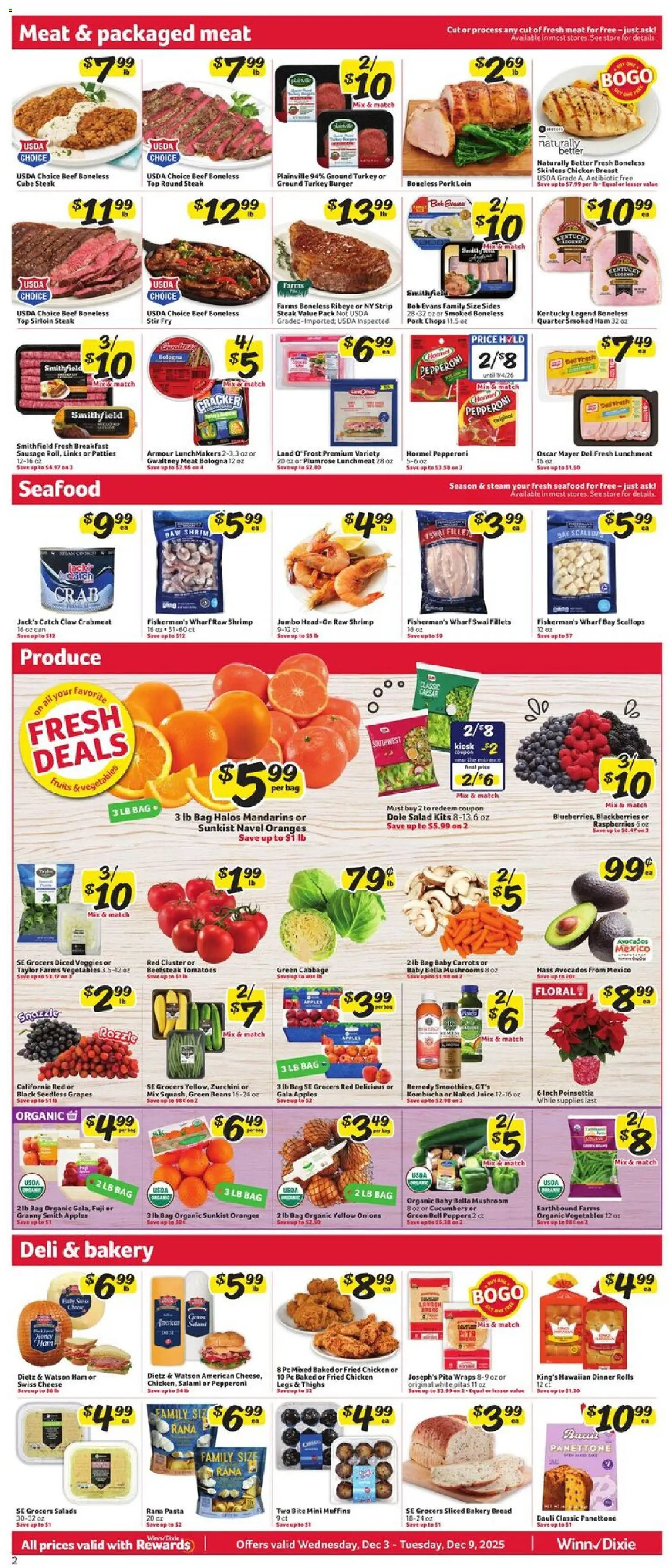 Winn Dixie Weekly Circular - FL - valid from 03.12.2025 | Page: 2 | Products: Mandarins, Mushrooms, Oranges, Salad