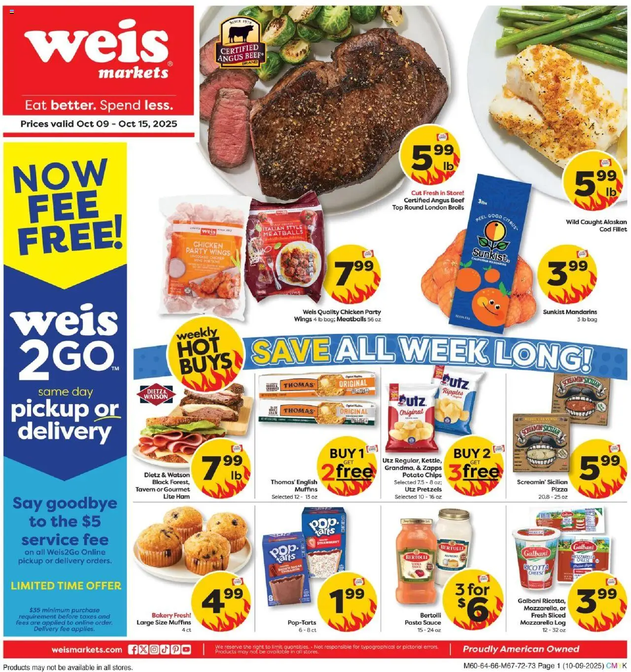 Weis Weekly Ad - valid from 09.10.2025 | Page: 1 | Products: Bakery, Cheese, Pasta, Sauce