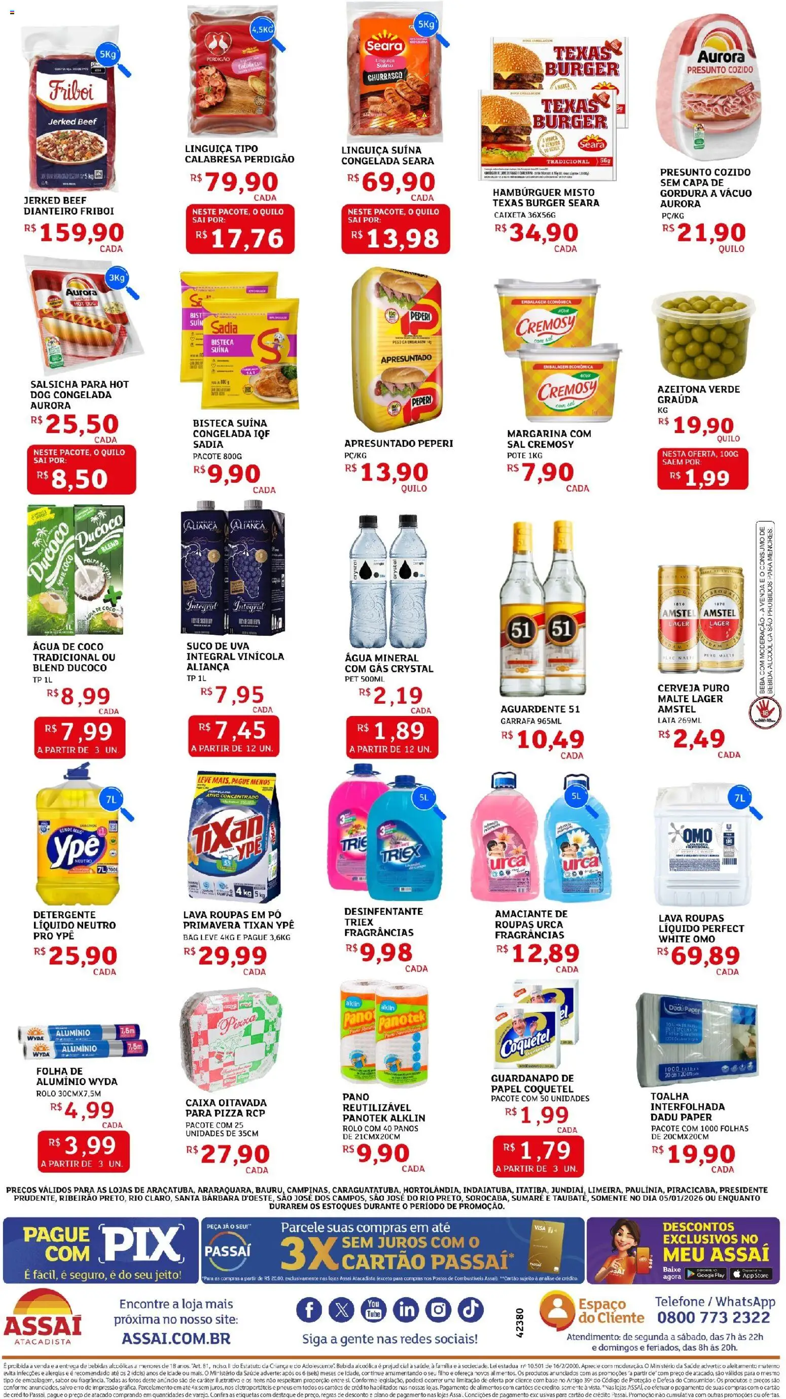 Assaí Atacadista Folheto - válido de 05.01.2026 | Página: 2 | Produtos: Suco, Hambúrguer, Bebida, Telefone
