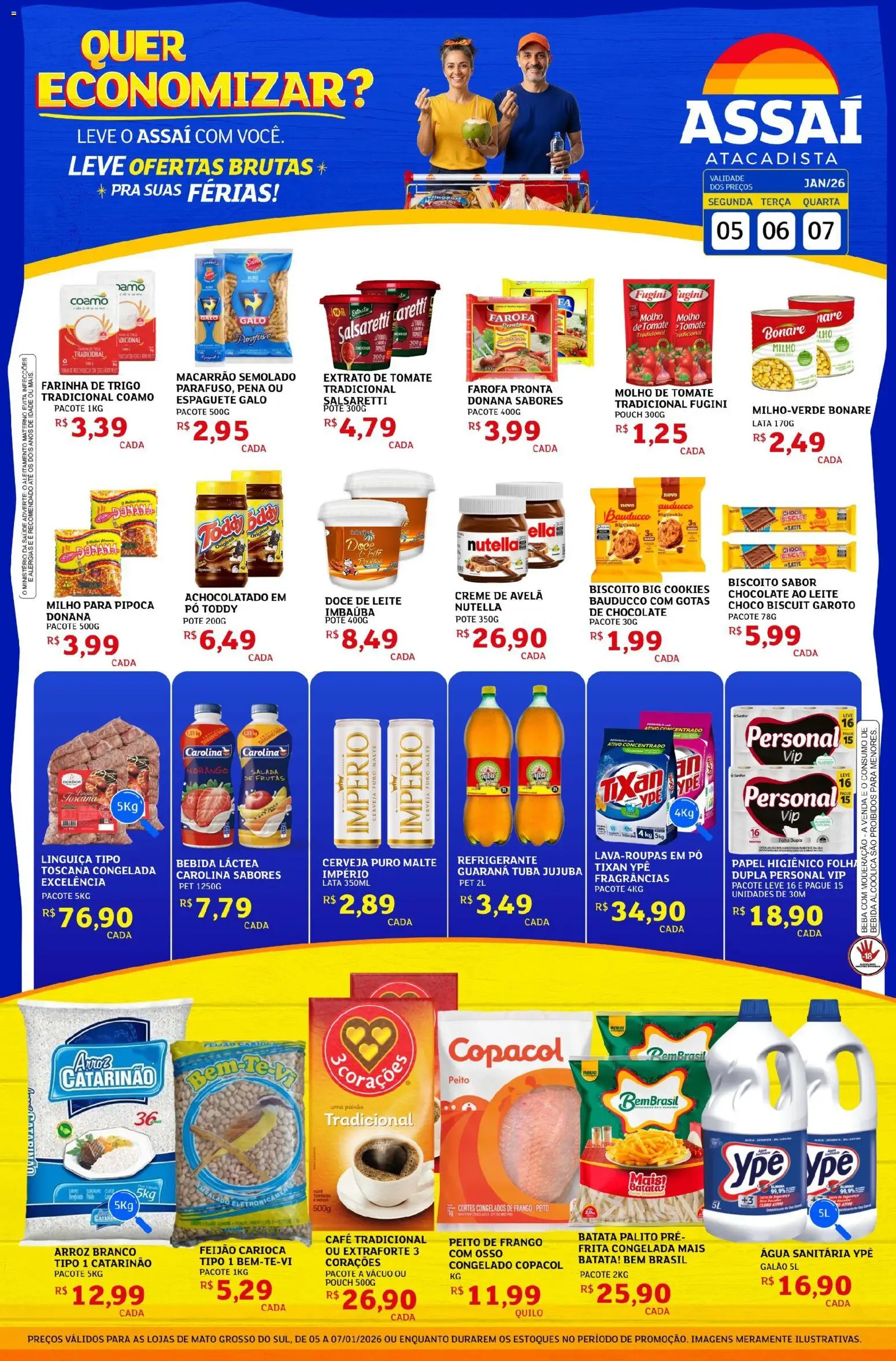Assaí Atacadista Folheto - válido de 05.01.2026 | Página: 1 | Produtos: Farinha de trigo, Cerveja, Arroz, Avelã