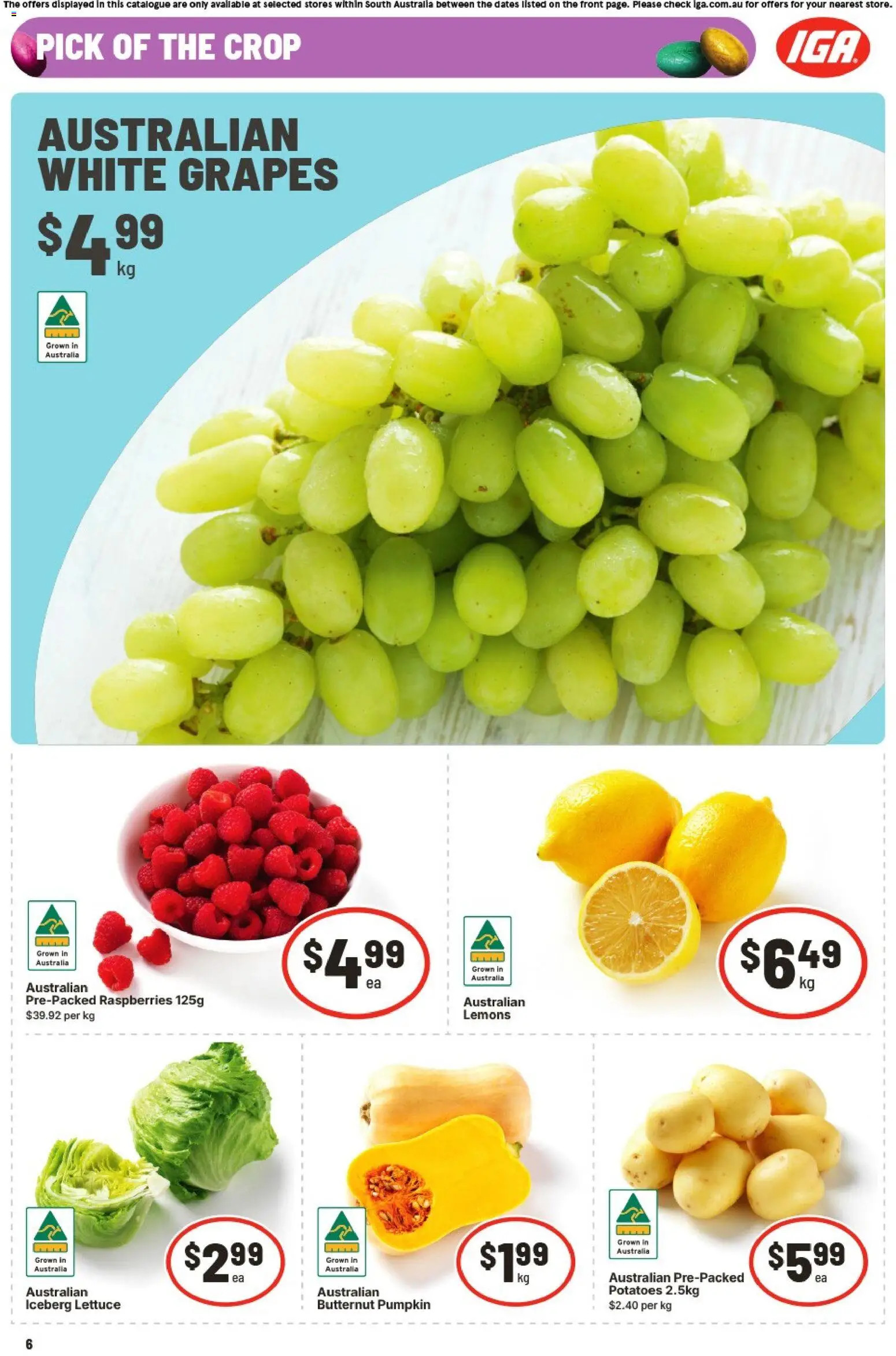 IGA catalogue - valid from 01.04.2026 | Page: 6 | Products: Lettuce, Potatoes, Pumpkin, Grapes
