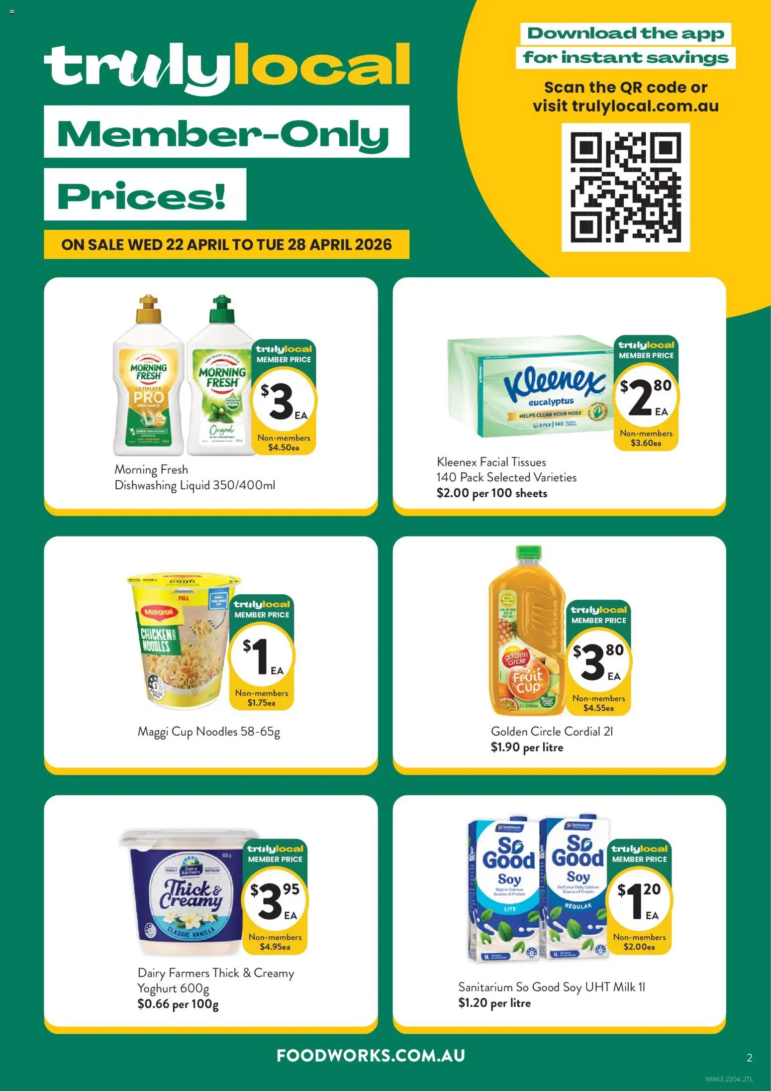 Foodworks catalogue - valid from 22.04.2026 | Page: 2 | Products: Milk, Yoghurt, Noodles, Tissues