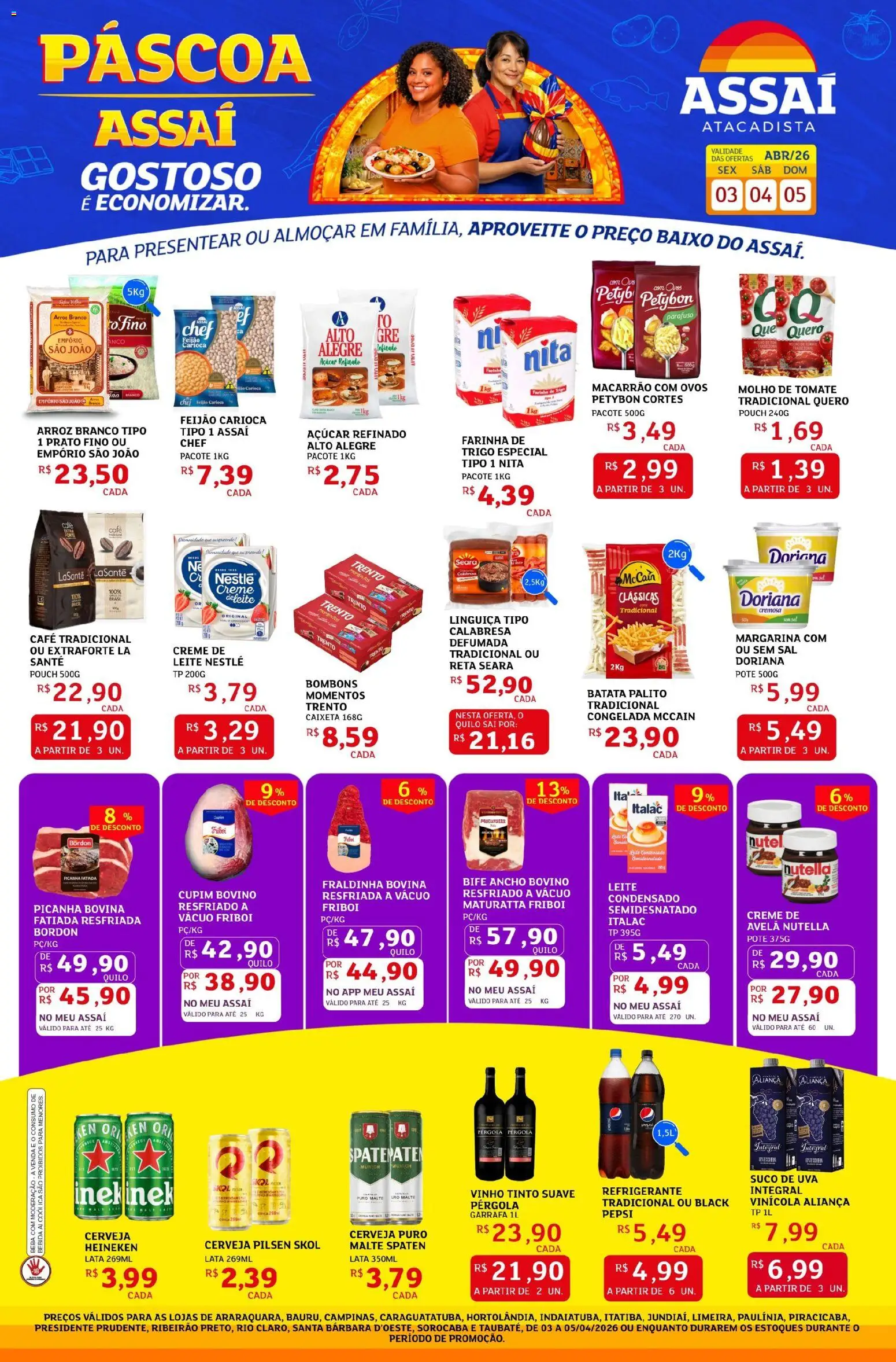 Assaí Atacadista Folheto - válido de 03.04.2026 | Página: 1 | Produtos: Suco, Cerveja Heineken, Creme, Sal