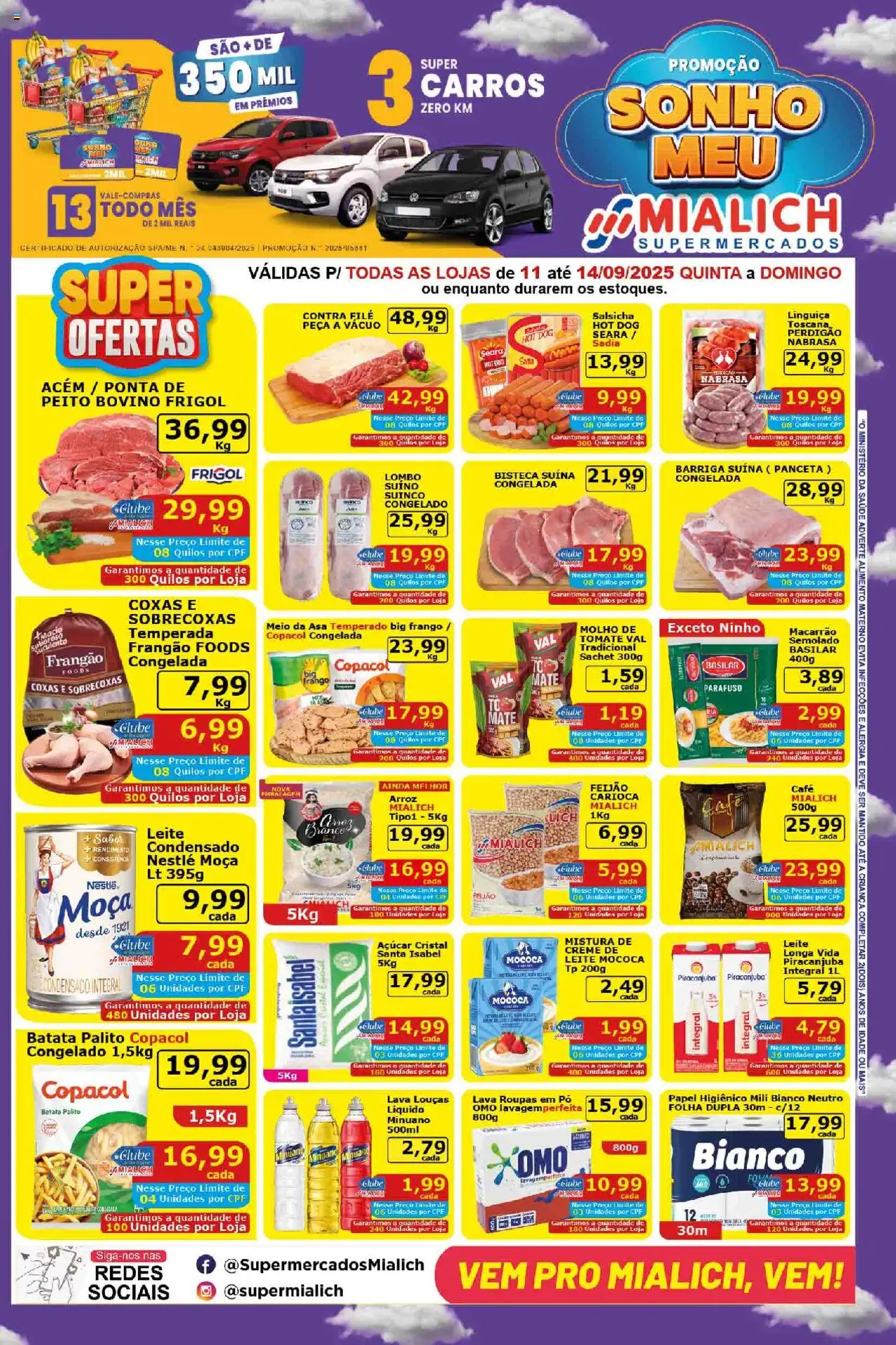 Mialich Supermercados Folheto - válido de 11.09.2025 | Página: 1 | Produtos: Salsicha, Roupas, Creme, Papel higiênico