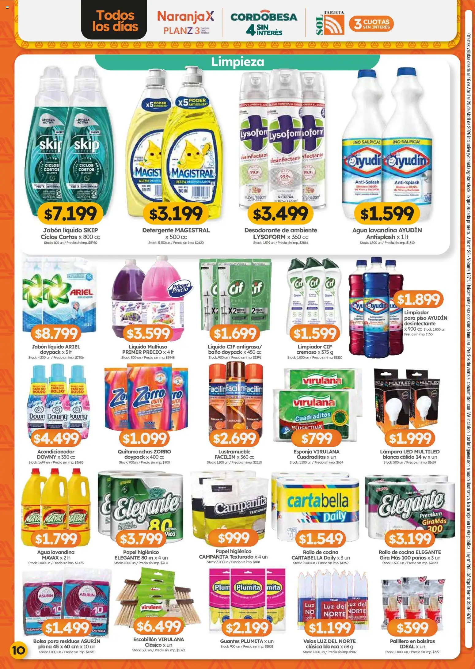 Cordiez ofertas │ válido desde el 16.04.2026 | Página: 10 | Productos: Lavandina, Lámpara, Agua, Escobillon