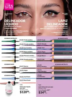 Vista previa de DELINEADOR LÍQUIDO, Con diferentes acabados y tonos increíbles. Punta delgada para líneas finas y precisas. Colores intensos con acabados mate, pastel y metálico, nuevo folleto de la tienda, válido en México a partir del 09.10.2025 | Página: 54 | Productos: Pastel, Café, Mate, Delineador