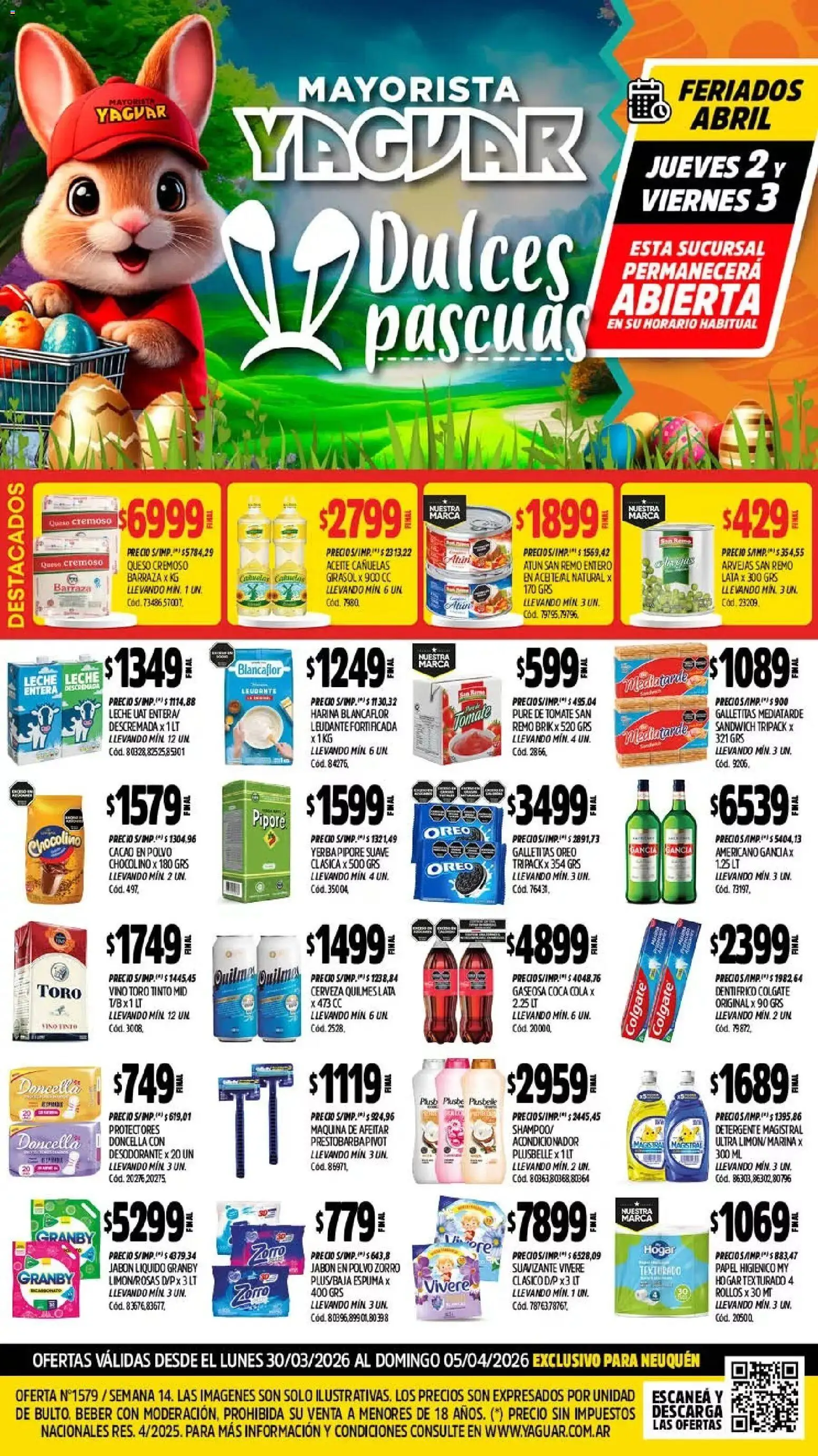 Yaguar - Oferta Semanal Neuquen │ válido desde el 30.03.2026 | Página: 1 | Productos: Aceite, Polvo, Arvejas, Queso