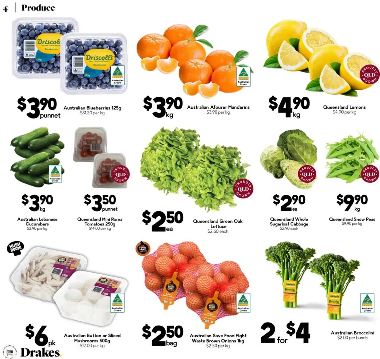 Drakes catalogue - valid from 17.09.2025 | Page: 4 | Products: Lettuce, Mushrooms, Mandarins, Blueberries