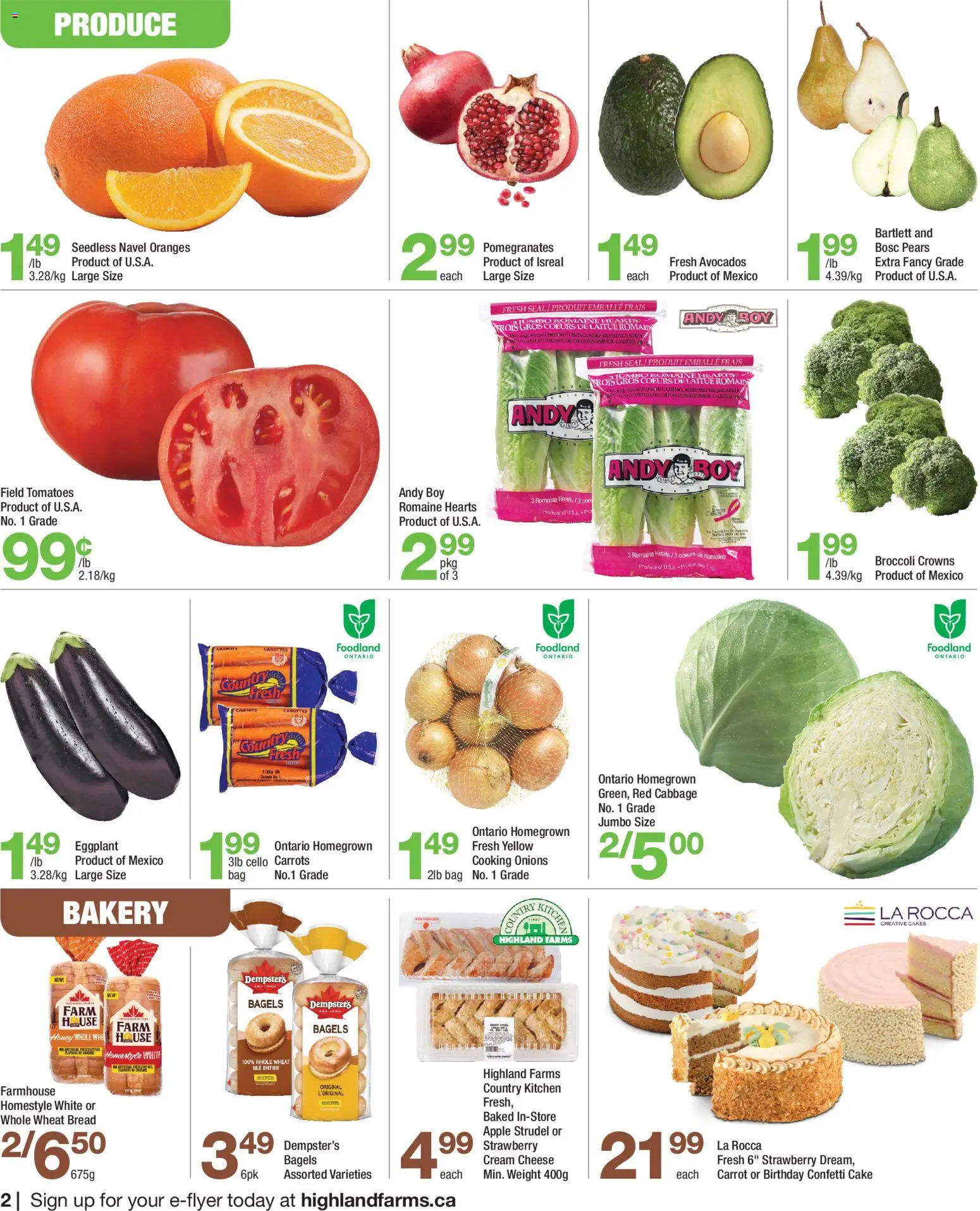 Highland Farms flyer valid from 22.01.2026 | Page: 2 | Products: Carrot, Bakery, Oranges, Tomatoes