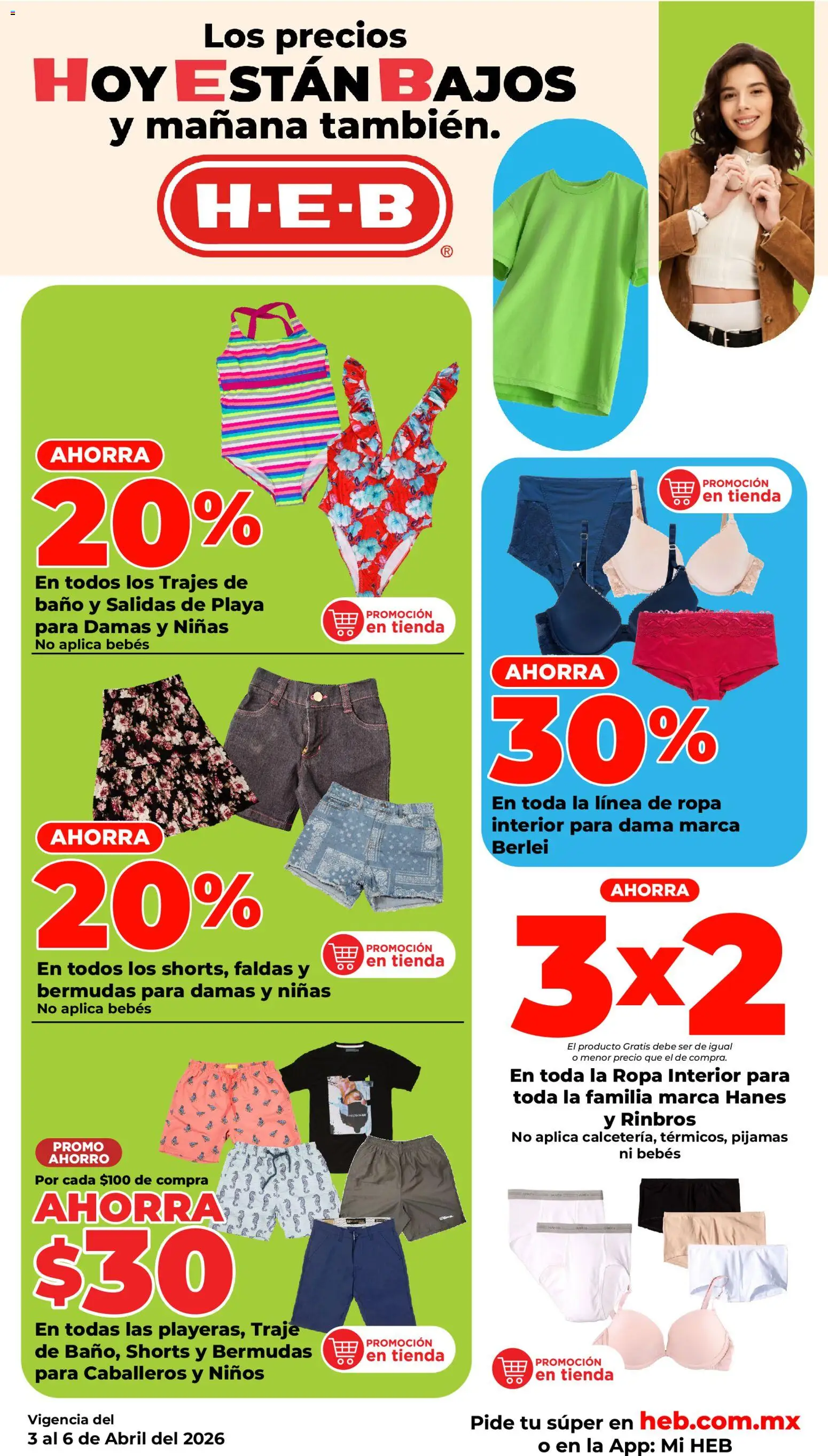 Nuevas ofertas de H-E-B válidas en toda la República Mexicana desde el 03.04.2026. ¡Encuentra las mejores ofertas en H-E-B folleto! | Página: 18 | Productos: Faldas, Bermudas, Ropa interior, Baño