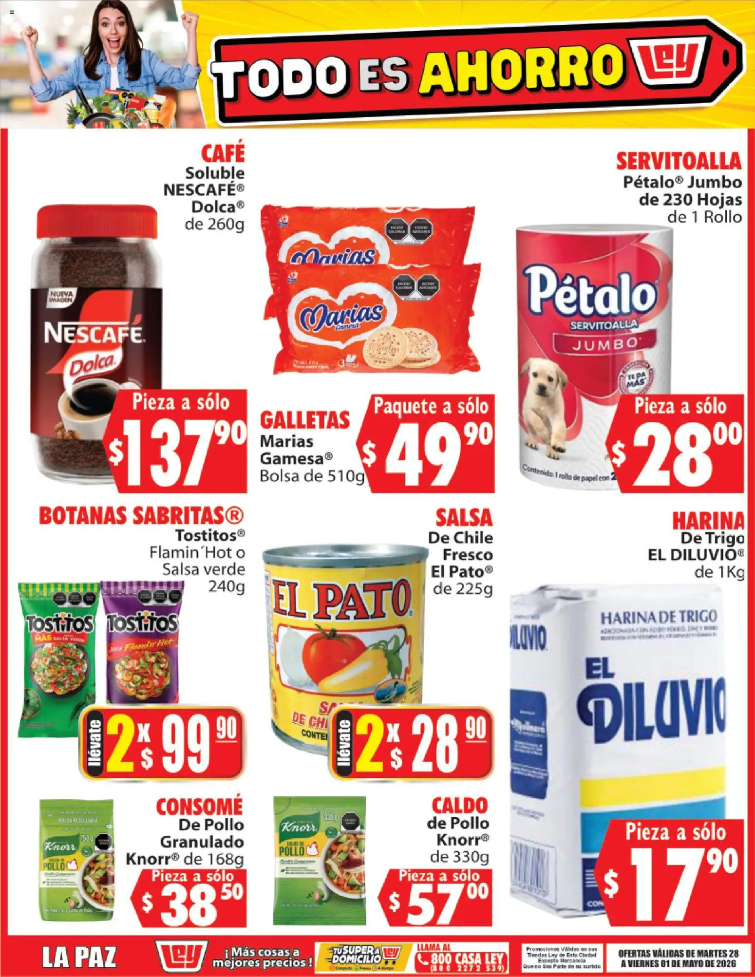 Nuevas ofertas de Casa Ley válidas en toda la República Mexicana desde el 28.04.2026. ¡Encuentra las mejores ofertas en Casa Ley folleto Todo es ahorro! | Página: 2 | Productos: Pollo, Harina, Café, Galletas