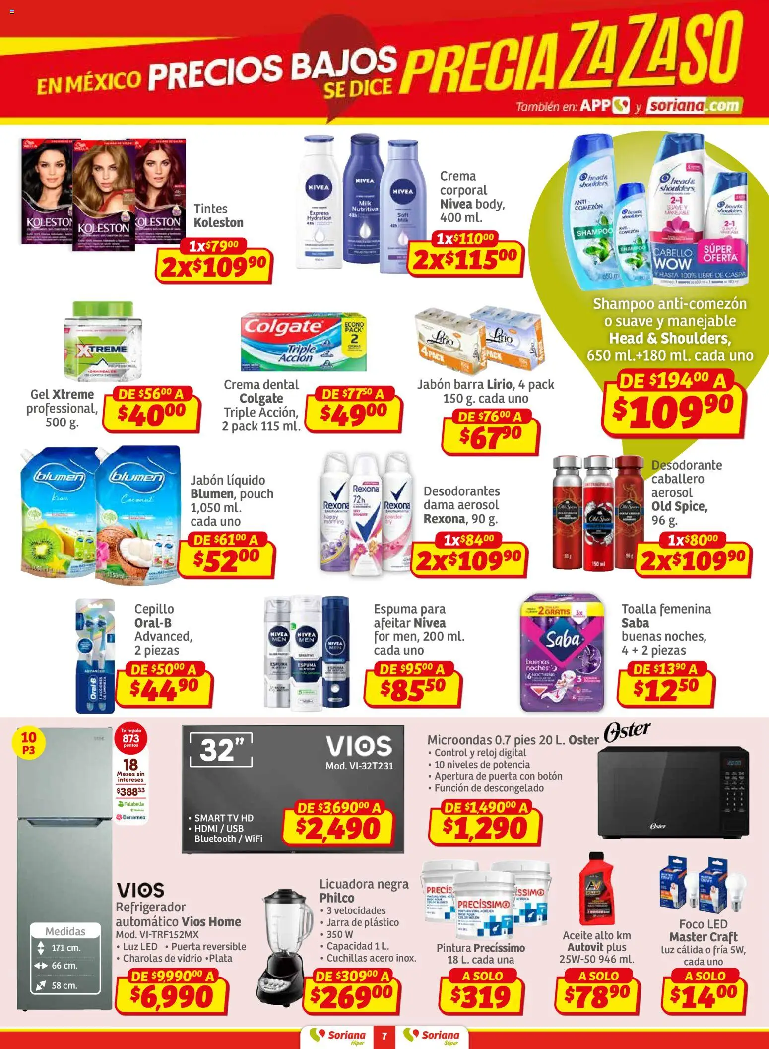 Nuevas ofertas de Soriana válidas en toda la República Mexicana desde el 30.01.2026. ¡Encuentra las mejores ofertas en Soriana - Preciazazaso Súper: Ags, Col, Gto, Jal, Mich! | Página: 7 | Productos: Usb, Licuadora, Microondas, Reloj