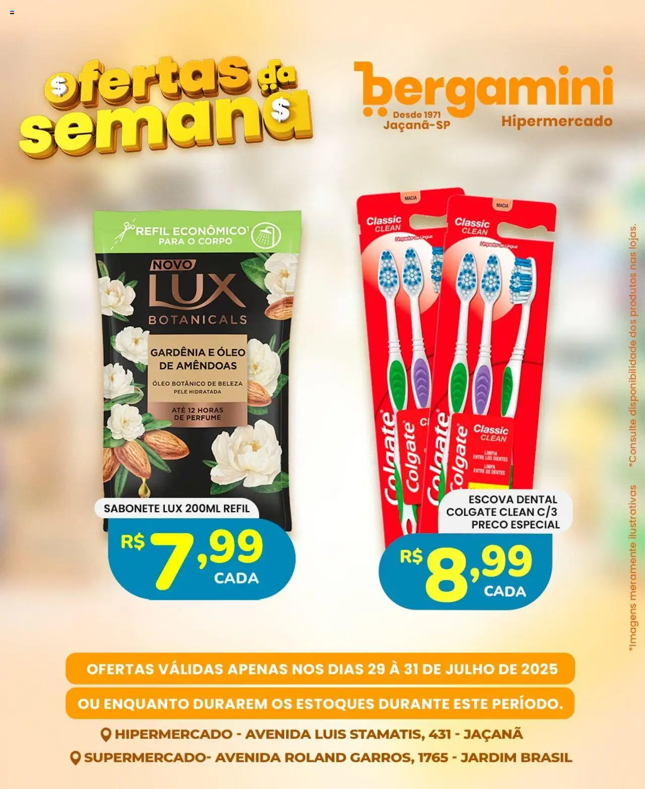 Supermercado Bergamini Folheto - válido de 29.07.2025 | Página: 21 | Produtos: Escova, Óleo, Sabonete, Amêndoas
