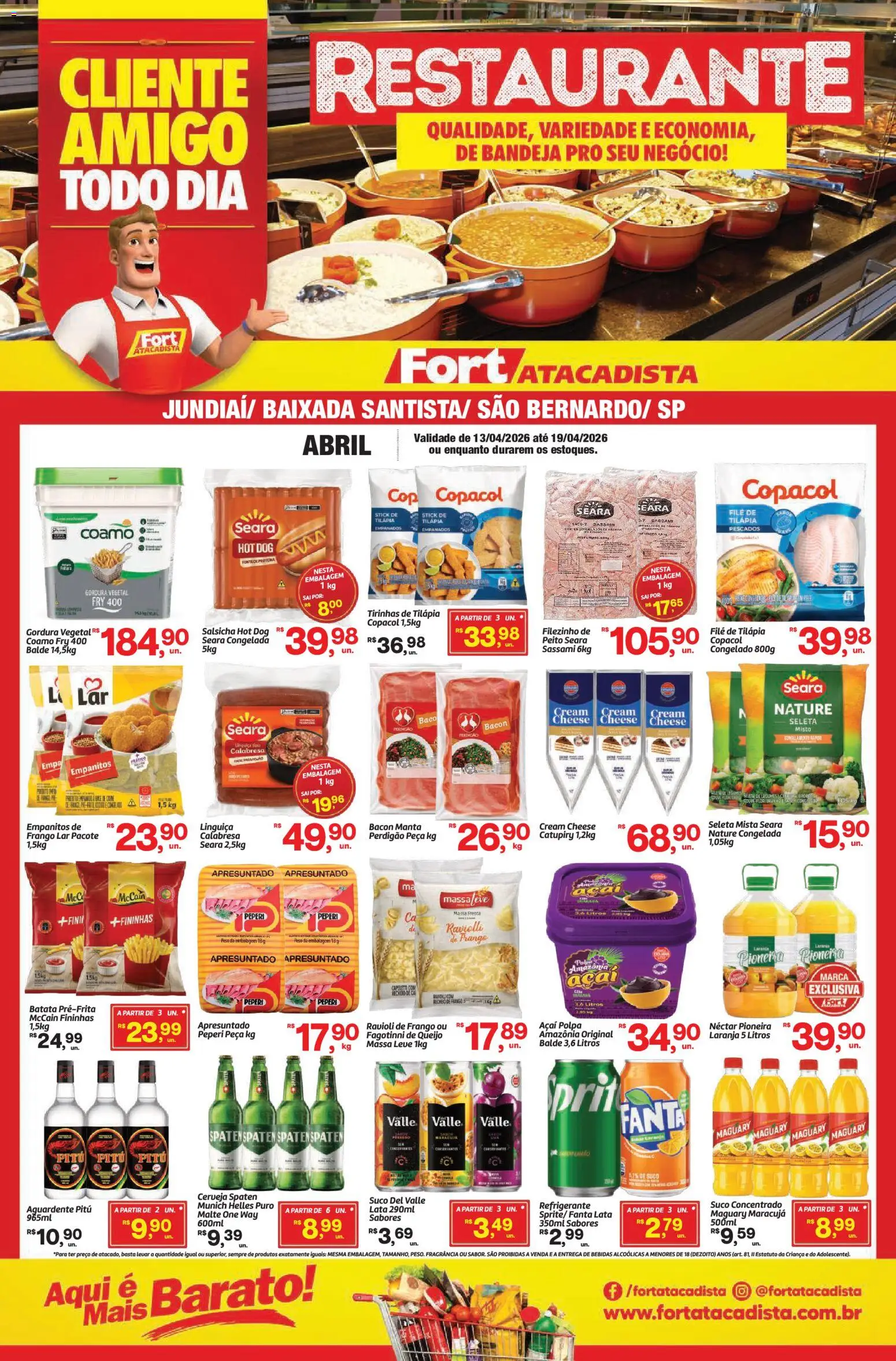 Fort Atacadista Folheto - válido de 13.04.2026 | Página: 1 | Produtos: Fragrância, Linguiça, Tilápia, Cerveja