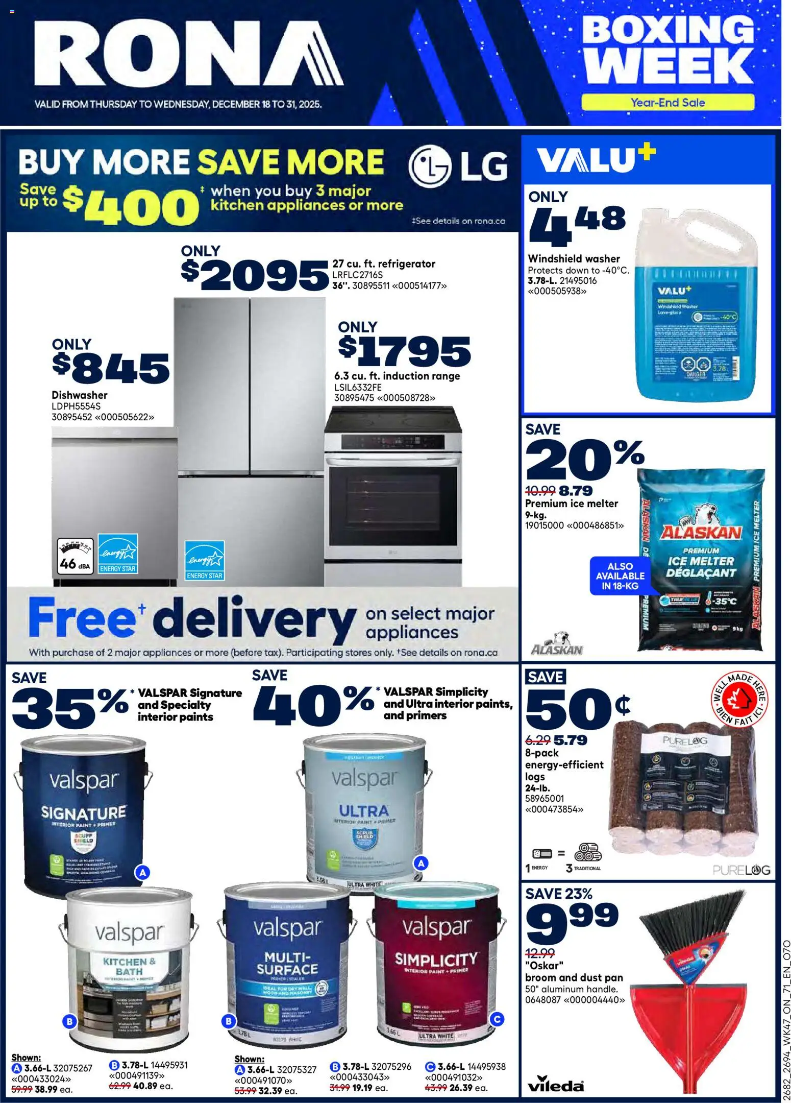 Rona flyer valid from 18.12.2025 | Page: 1 | Products: Refrigerator, Dishwasher, Bath