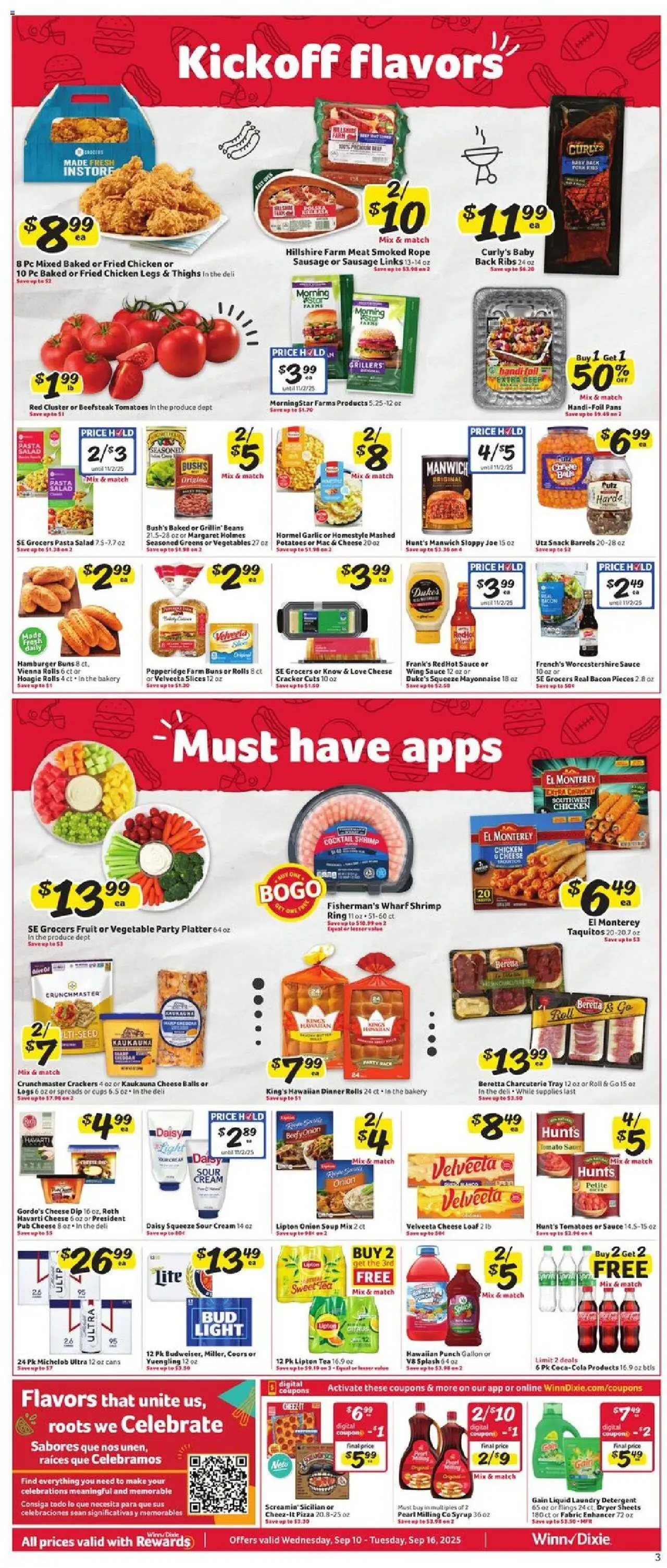 Winn Dixie Weekly Circular - LA - valid from 10.09.2025 | Page: 3 | Products: Pizza, Tomatoes, Sauce, Pc
