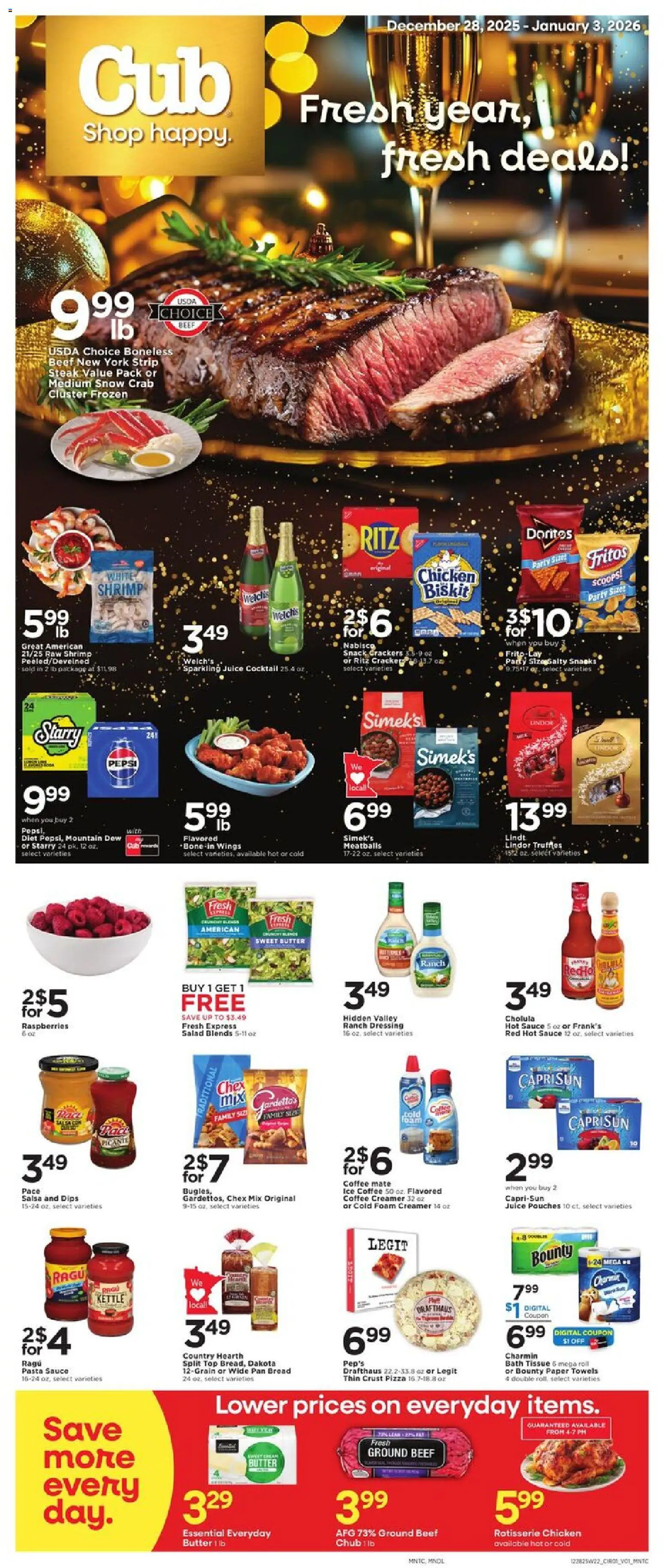 Cub Foods Weekly Ad - valid from 28.12.2025 | Page: 1 | Products: Bread, Pasta, Salad, Sauce