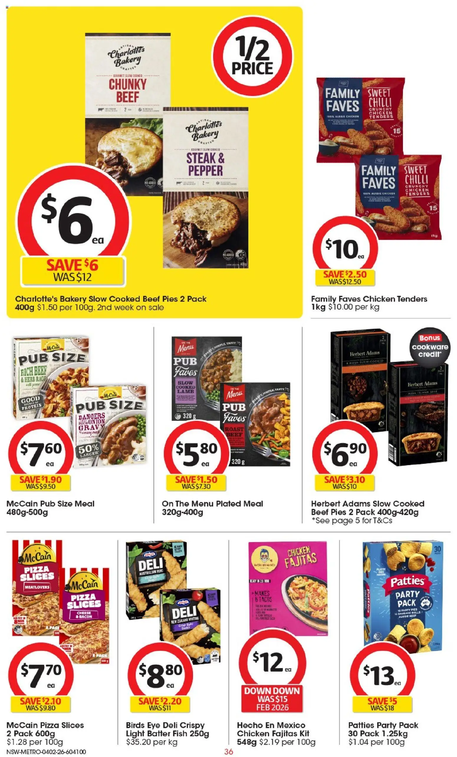 Coles catalogue - valid from 04.02.2026 | Page: 36 | Products: Chicken, Lamb, Fish, Pies