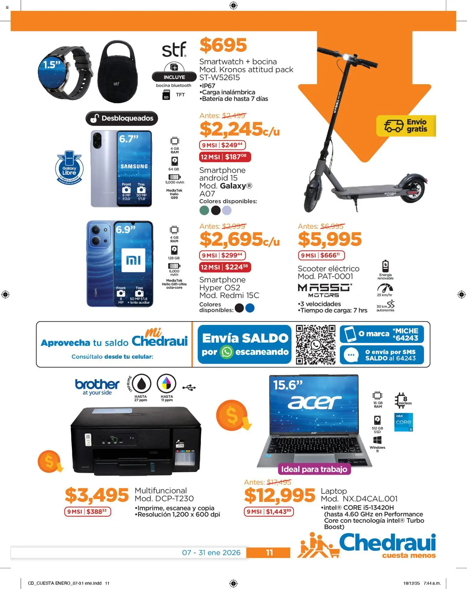 Nuevas ofertas de Chedraui válidas en toda la República Mexicana desde el 07.01.2026. ¡Encuentra las mejores ofertas en Chedraui folleto Cuesta menos llevarte más! | Página: 11 | Productos: Bocina, Scooter, Batería, Smartphone